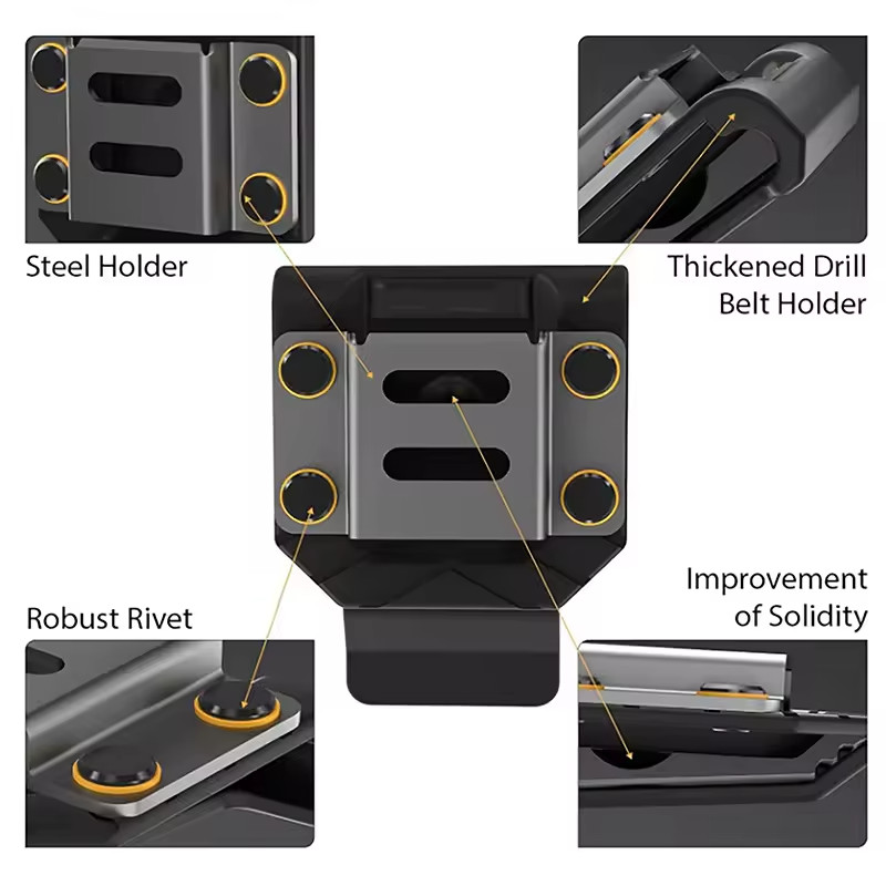 Drill Holder for Tool Belt Clip On Drill Holster with Tape Measure Holder