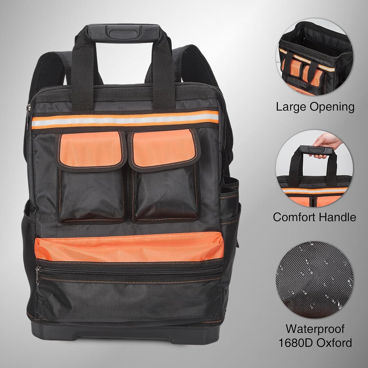 17in Heavy Duty Tool Backpack Waterproof Oxford Contractor Bag Reinforced Base