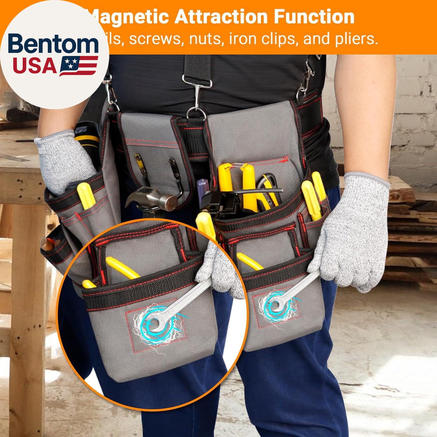 Tool Belt with Suspenders, Professional Tool Belt for Men, Magnetic Tool Belts w