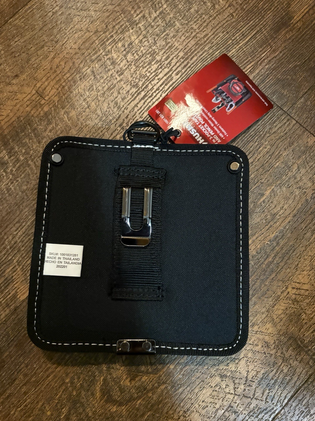 Husky 7 in 3-Pocket Tool Belt Pouch Water Resistant 600D Red/Black