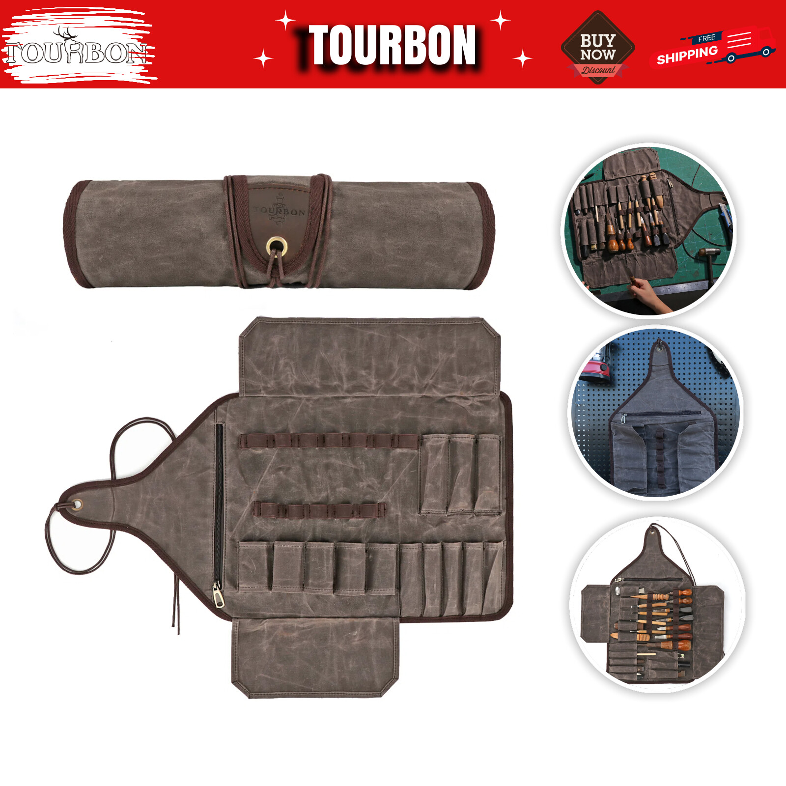 Canvas Tool Roll Spanner Carve Knife Wrench Storage Pouch Chisel Pocket-TOURBON