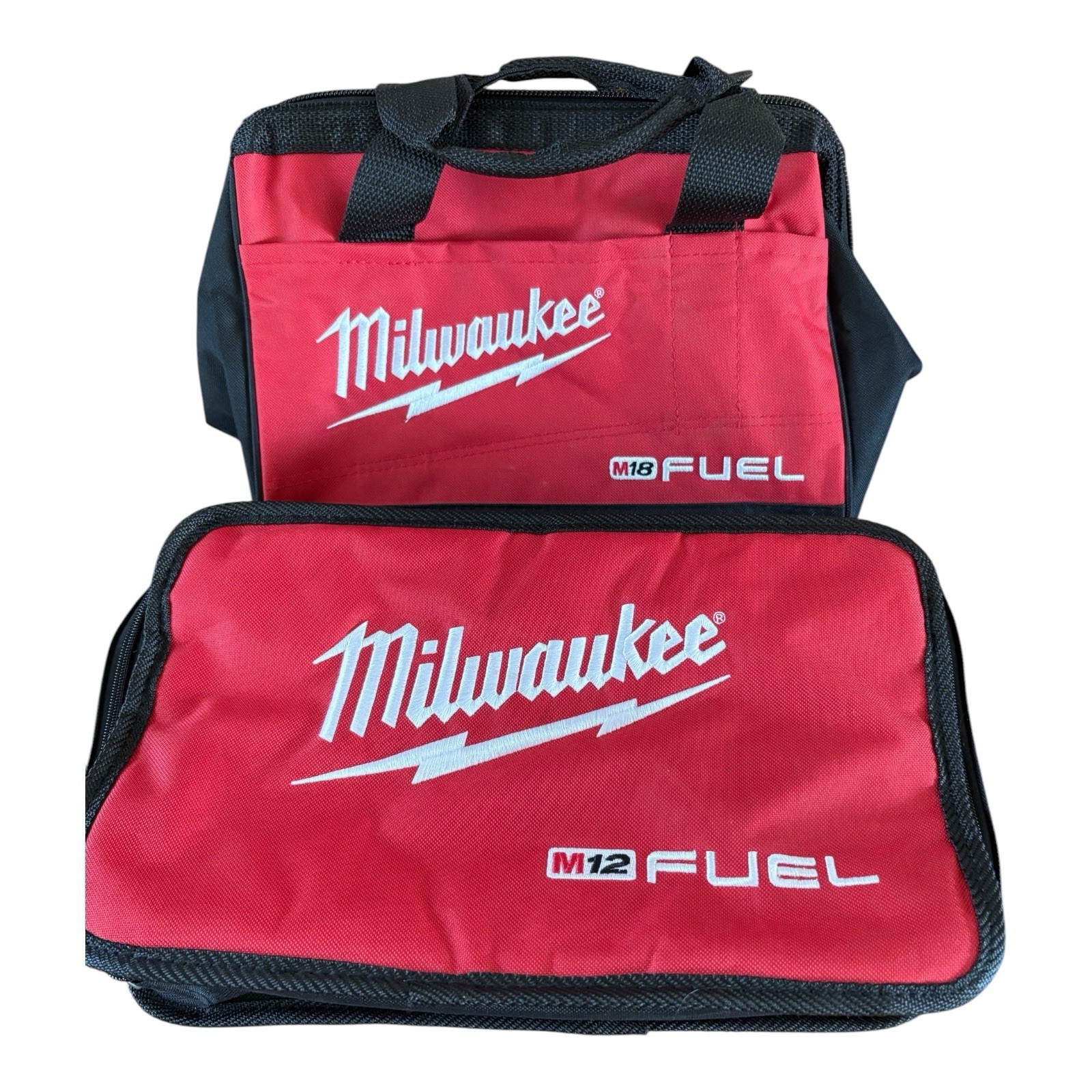 TWO Milwaukee FUEL M12 13″ Heavy Duty Canvas Tool Bag And Carrier Red Black READ
