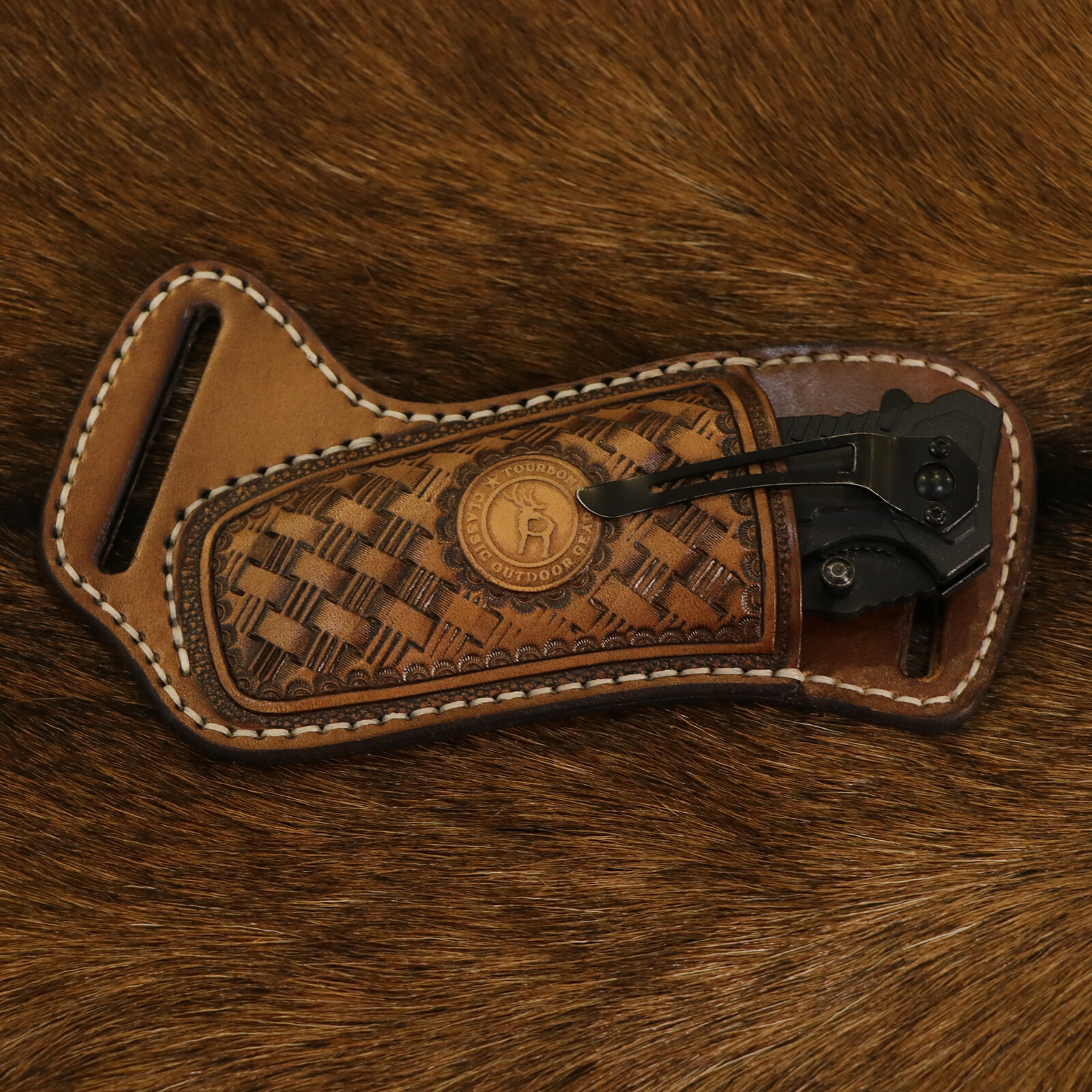 TOURBON Leather Folding Blade Knife Sheath Belt Pouch Tool Pocket Knives Holster