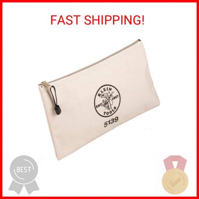 KLEIN TOOLS Zipper Bag, Canvas Tool Pouch with Heavy Duty Brass Zipper Close