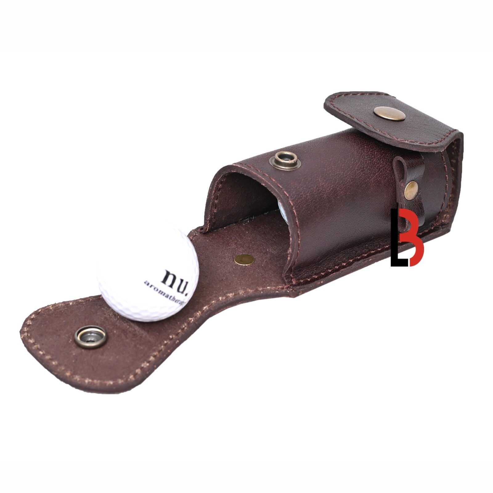 Cowhide Leather Golf Ball Pouch to Attach with Waist Belt, Sports Accessory