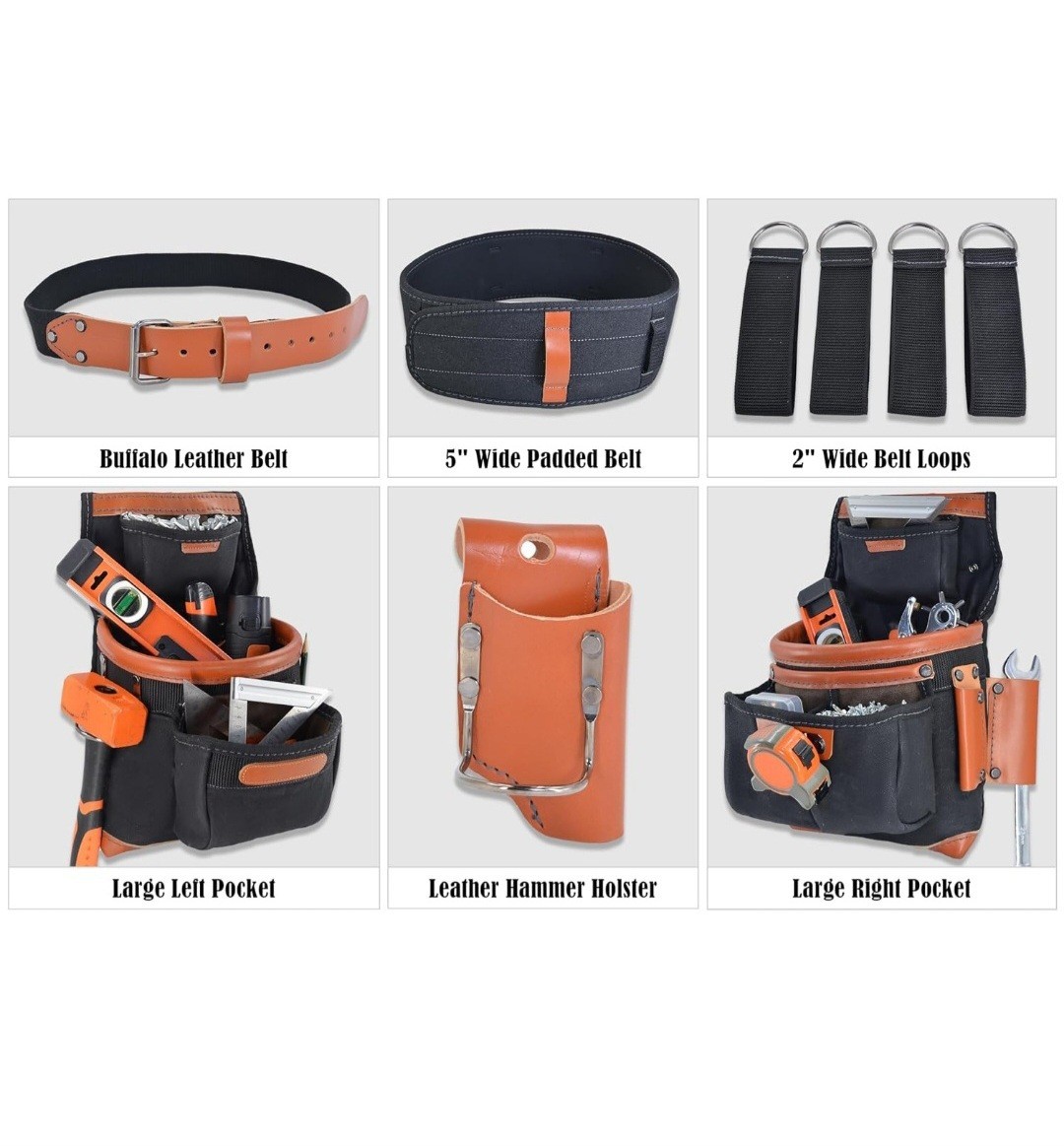 WELKINLAND 22-Pocket Buffalo Leather Heavy Duty Carpenter Tool Belt Bags NEW
