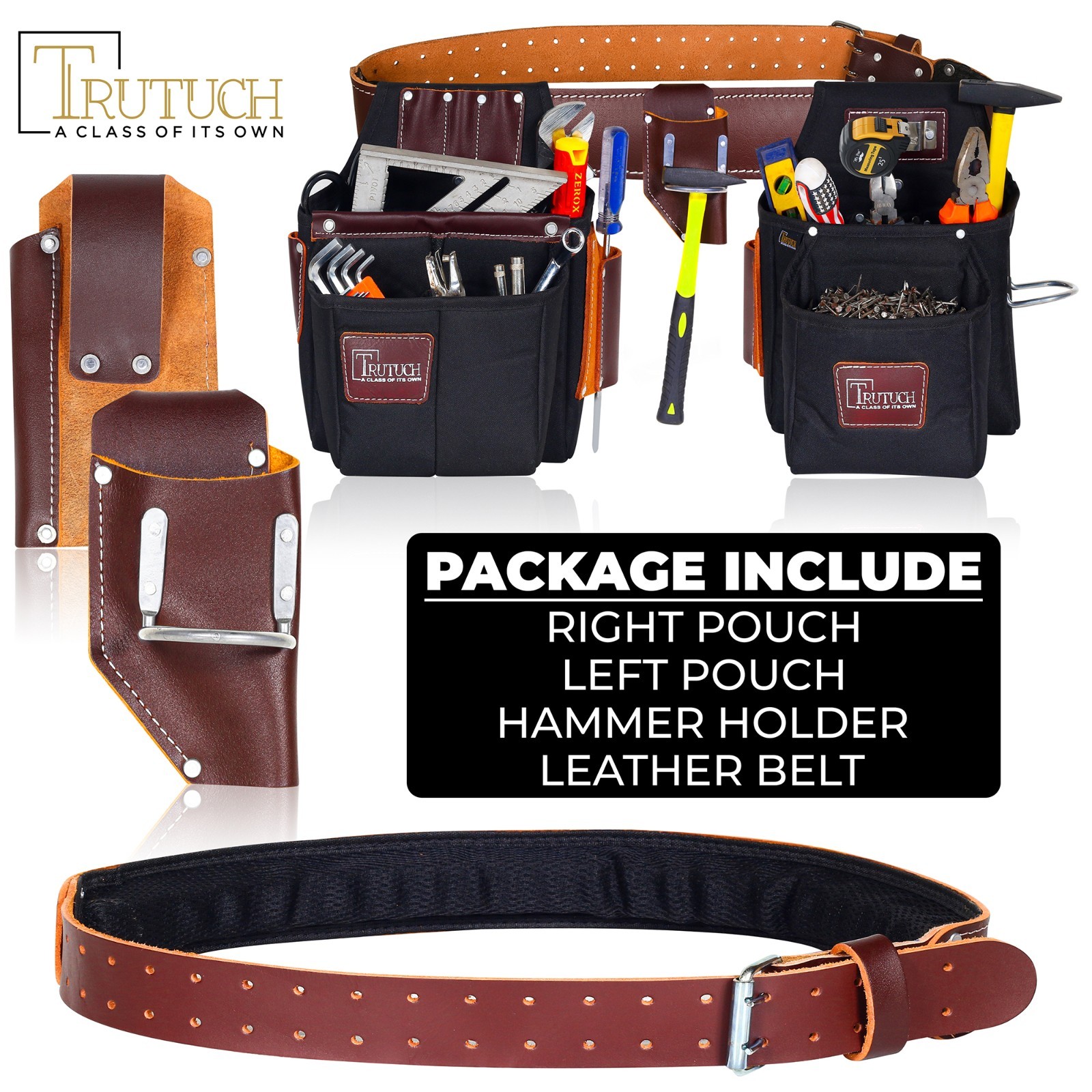 TRUTUCH Nylon and Leather Tool Belt | Framing Tool Bags | Nylon Tool Pouch