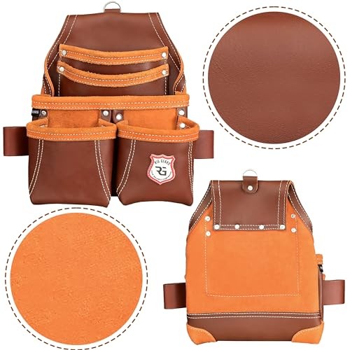 Leather Tool Pouch for Electrician | 5 Pockets Framers Tool Belt Pouches Maroon