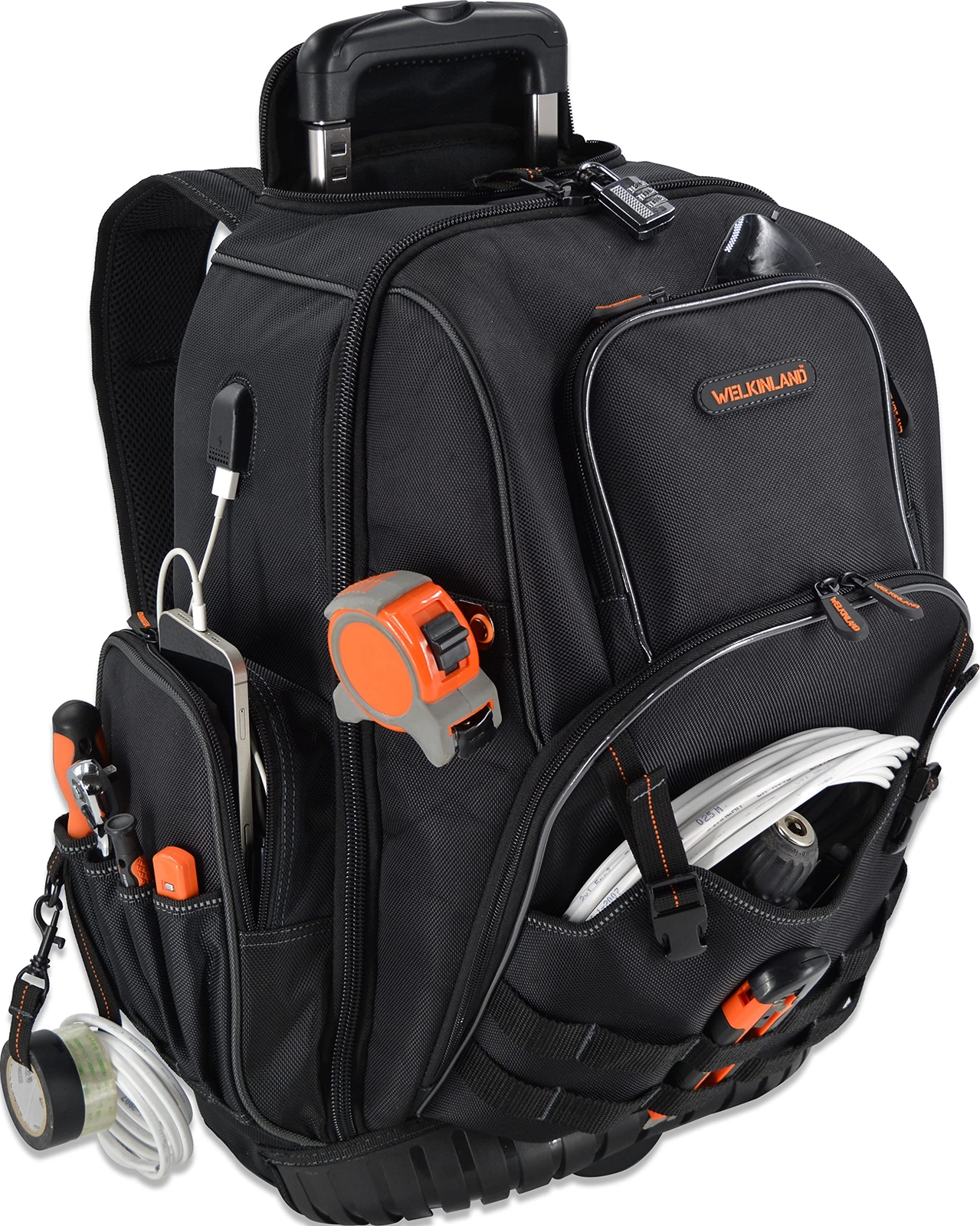 72pockets Rolling Tool Backpack Large Tool Bag With Wheels Rolling Electrician B