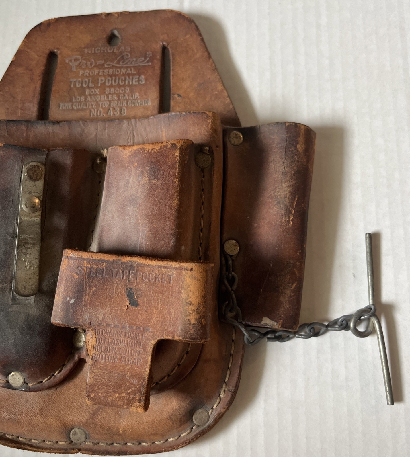 Nicholas Vintage Cowhide Pro Line Tool Pouch Holder Belt Brown Leather No. 438