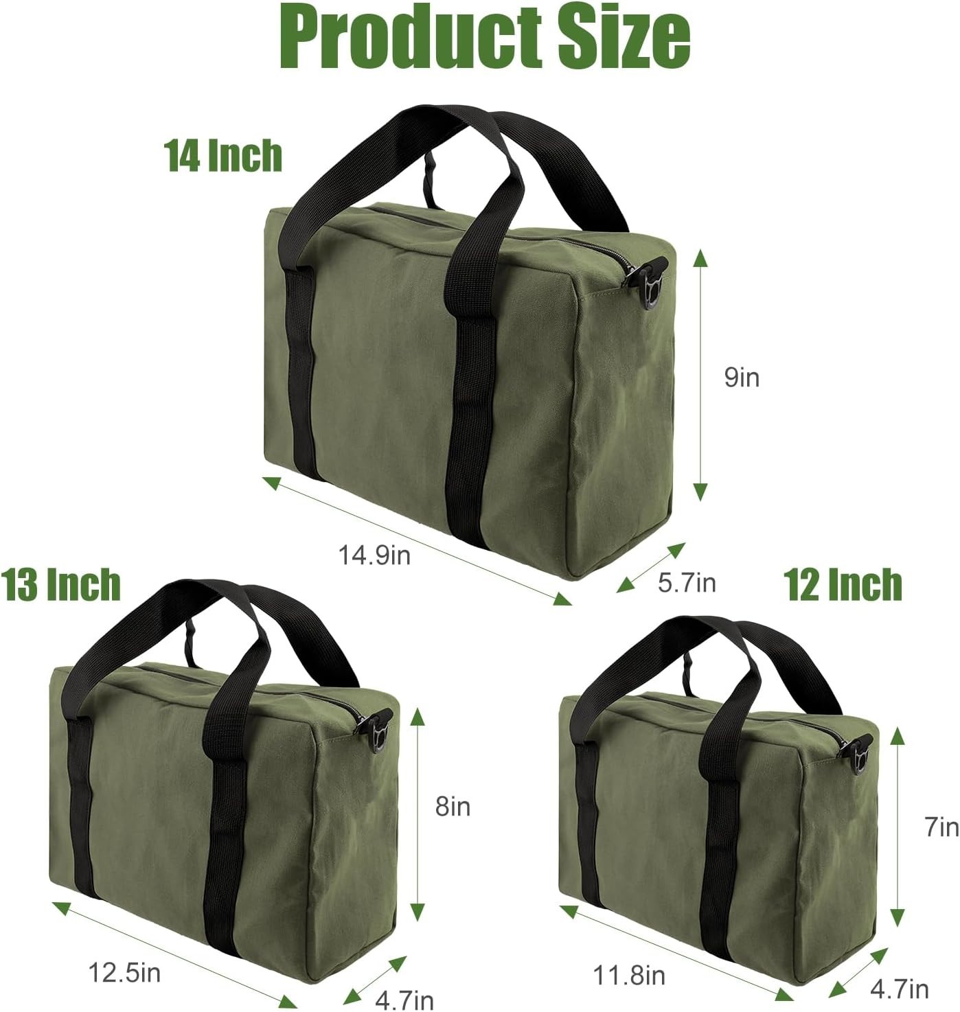 Small Tool Bag,Close Top Wide Mouth Tool Organizer (Army Green, 12 Inch)