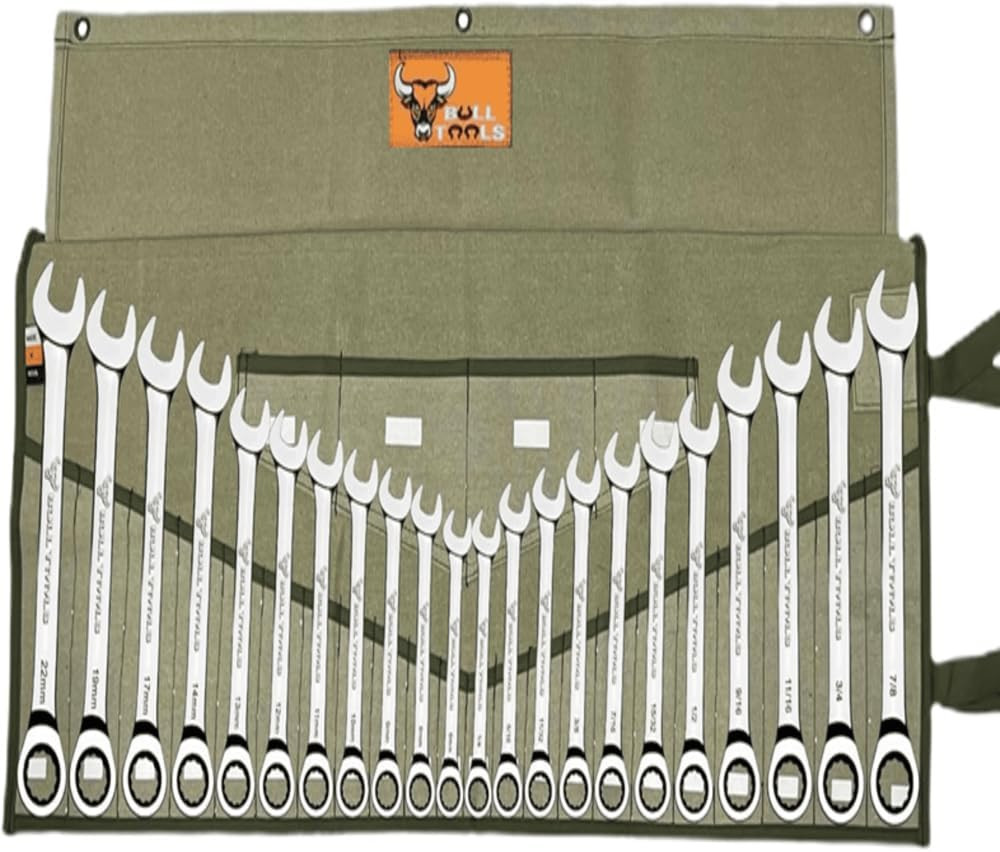 BULL TOOLS Wrench Roll, 26 Pocket Tool Pouch, Tool Bag Wrench Organizer Metric &