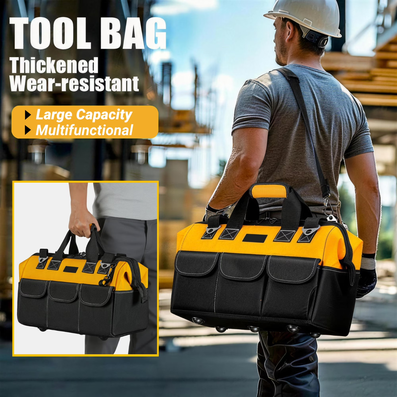GOCHIFIX 20″ Heavy Duty Tool Bag Organizer w/ Strap Yellow FREE SHIP
