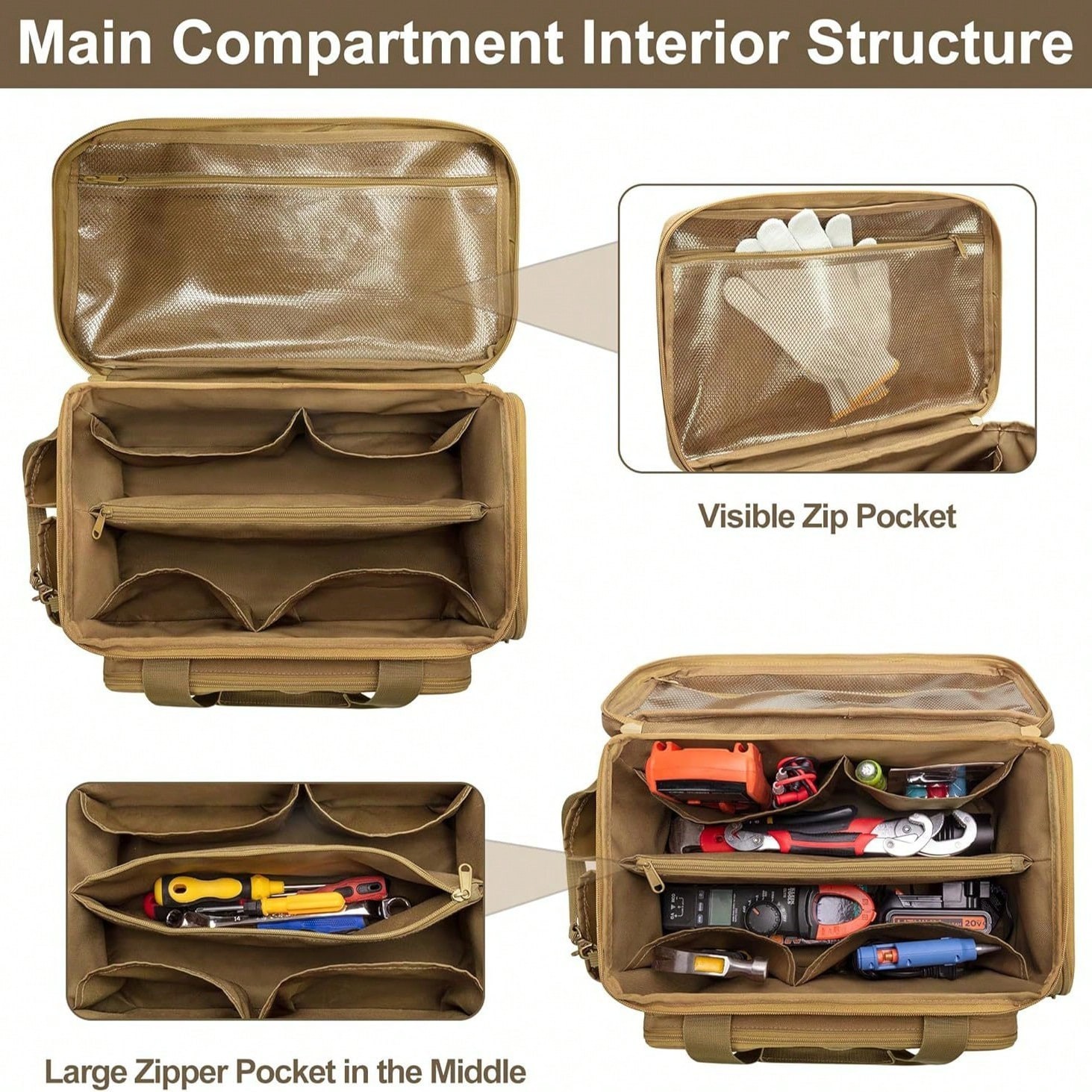 Multi-Function Tool Storage Bag Khaki Tool Organizer Bag EDC Shooting Range Bag