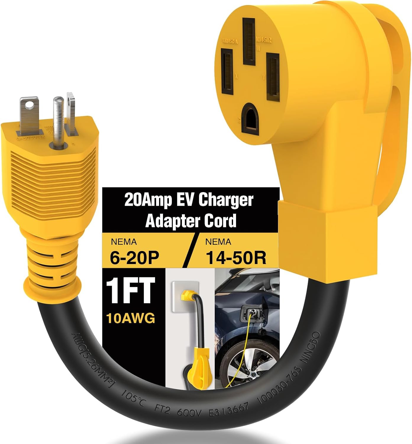 Level 2 EV Charging Adapter 220 Volt Plug Nema 6-20P to NEMA 14-50R STW 10AWG