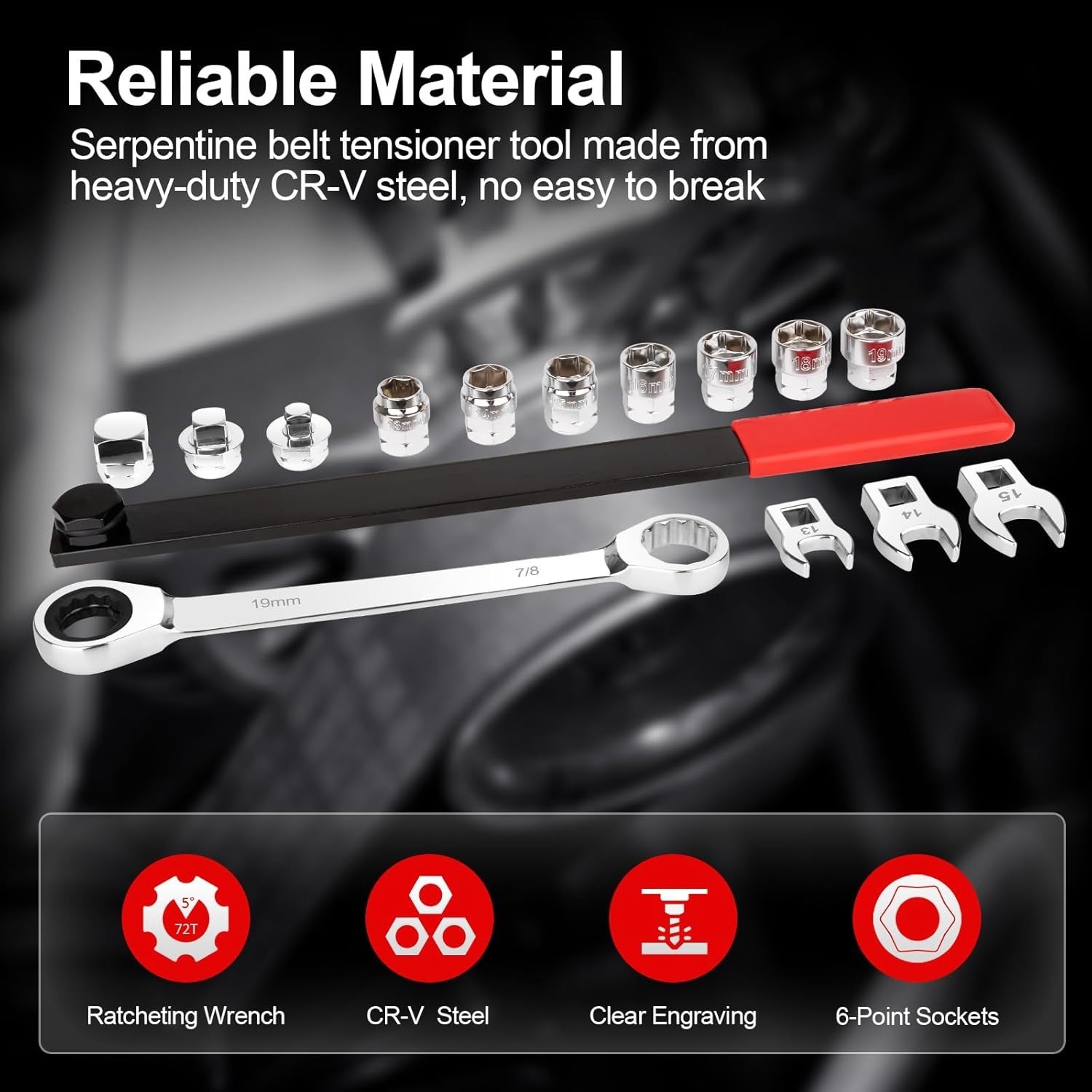 15PCS Chrome Vanadium Serpentine Belt Tool Set for Easy Automotive Maintenance