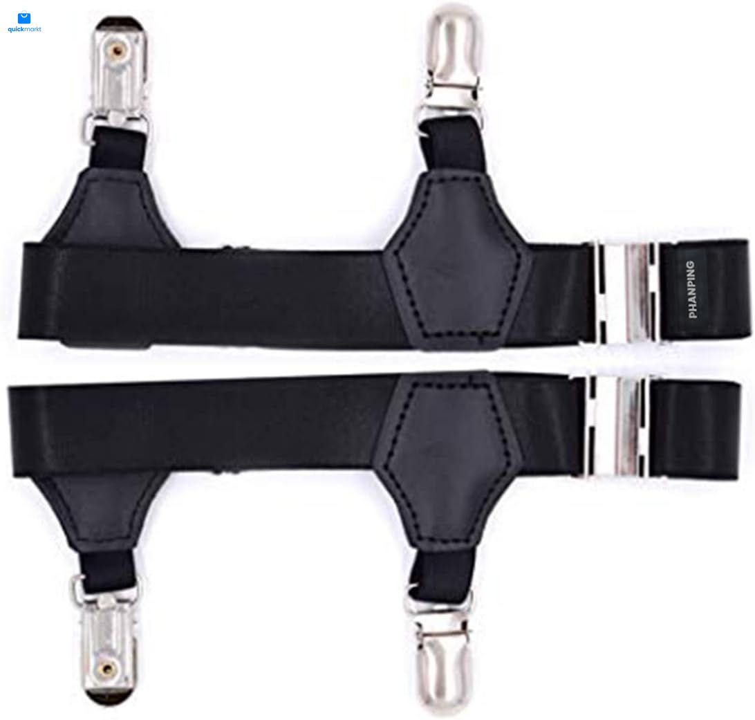 Mens Sock Garters Belt Adjustable 2-pack Sturdy Clip One pair, Black Pair