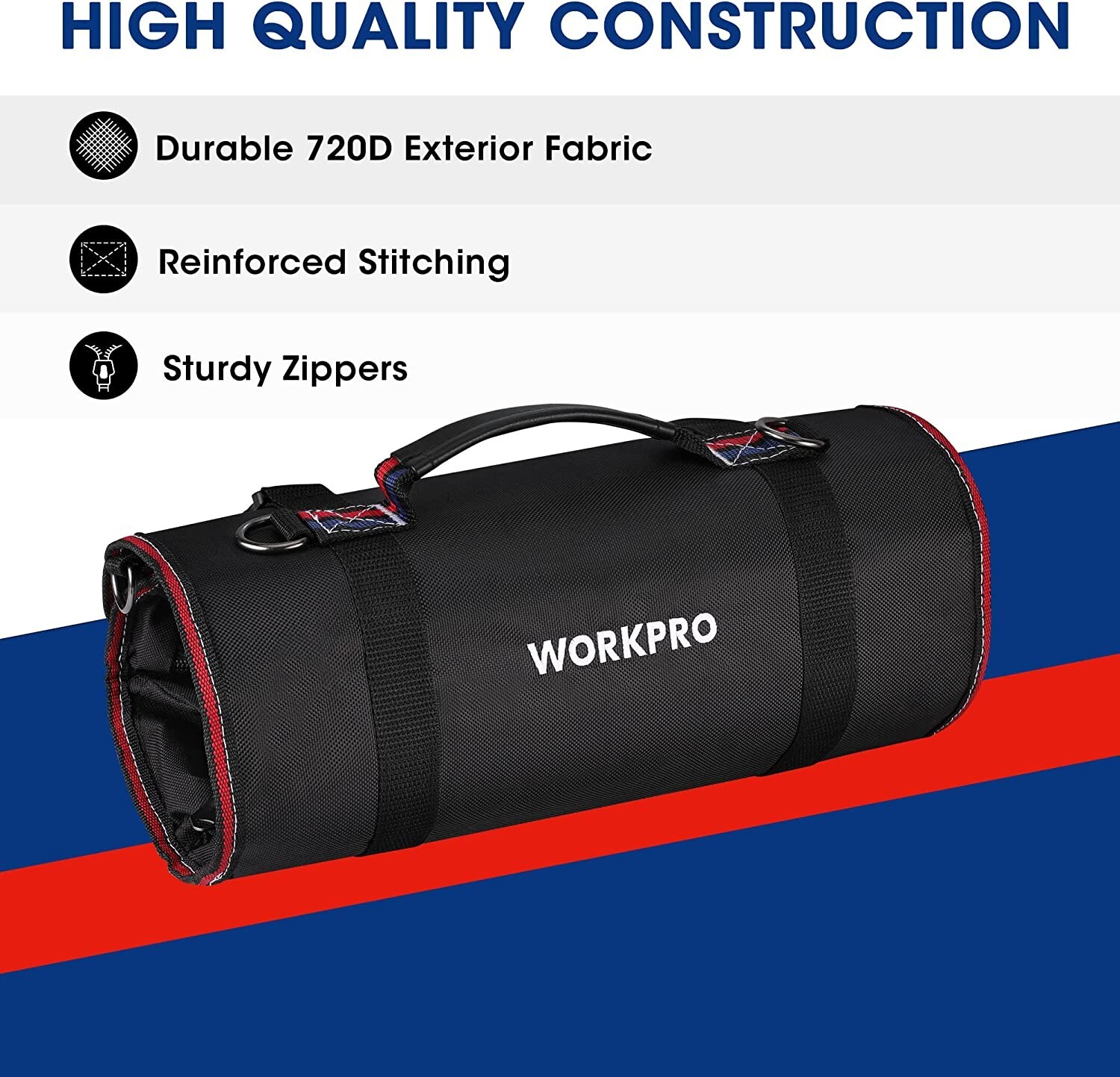 WORKPRO Roll Up Tool Bag Black/Camo with Detachable Tool Pouches with 6 Pockets