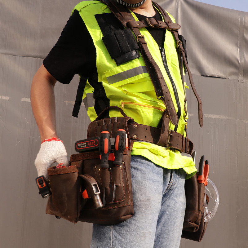 TOURBON Suspenders Carpenter Heavy Duty Chest Strap & Tool Belt Pouch Holster US