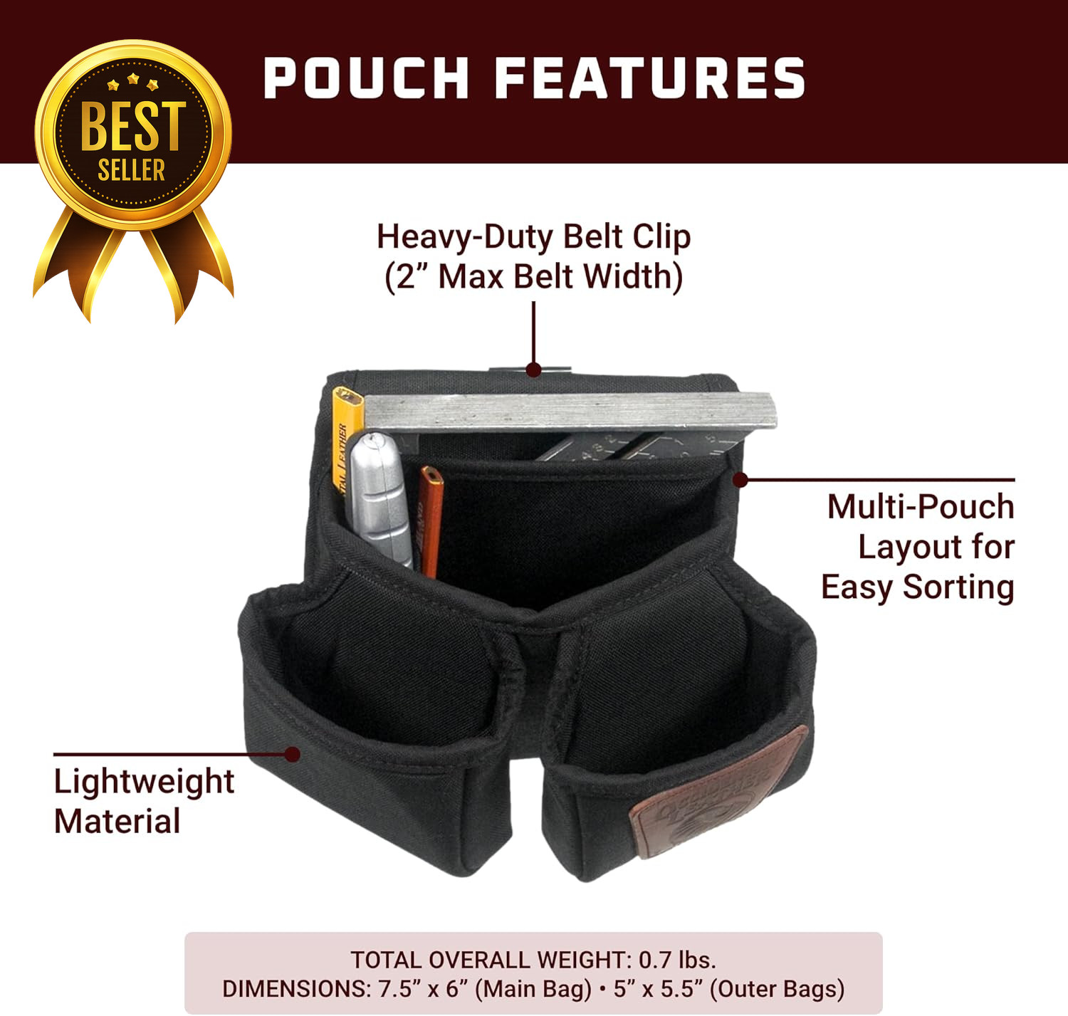 Clip-On Tool Pouch 7 Pocket Organizer Made in USA Utility Belt Storage Bag