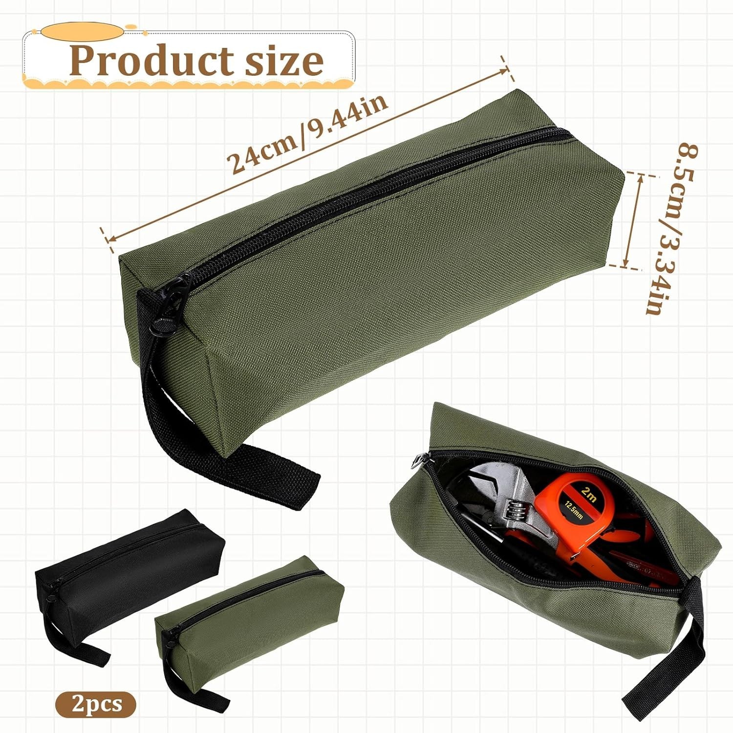 2 Pack Canvas Tool Pouch with Zipper, Tool Pouch Bag, Multi-Purpose Small Zipper