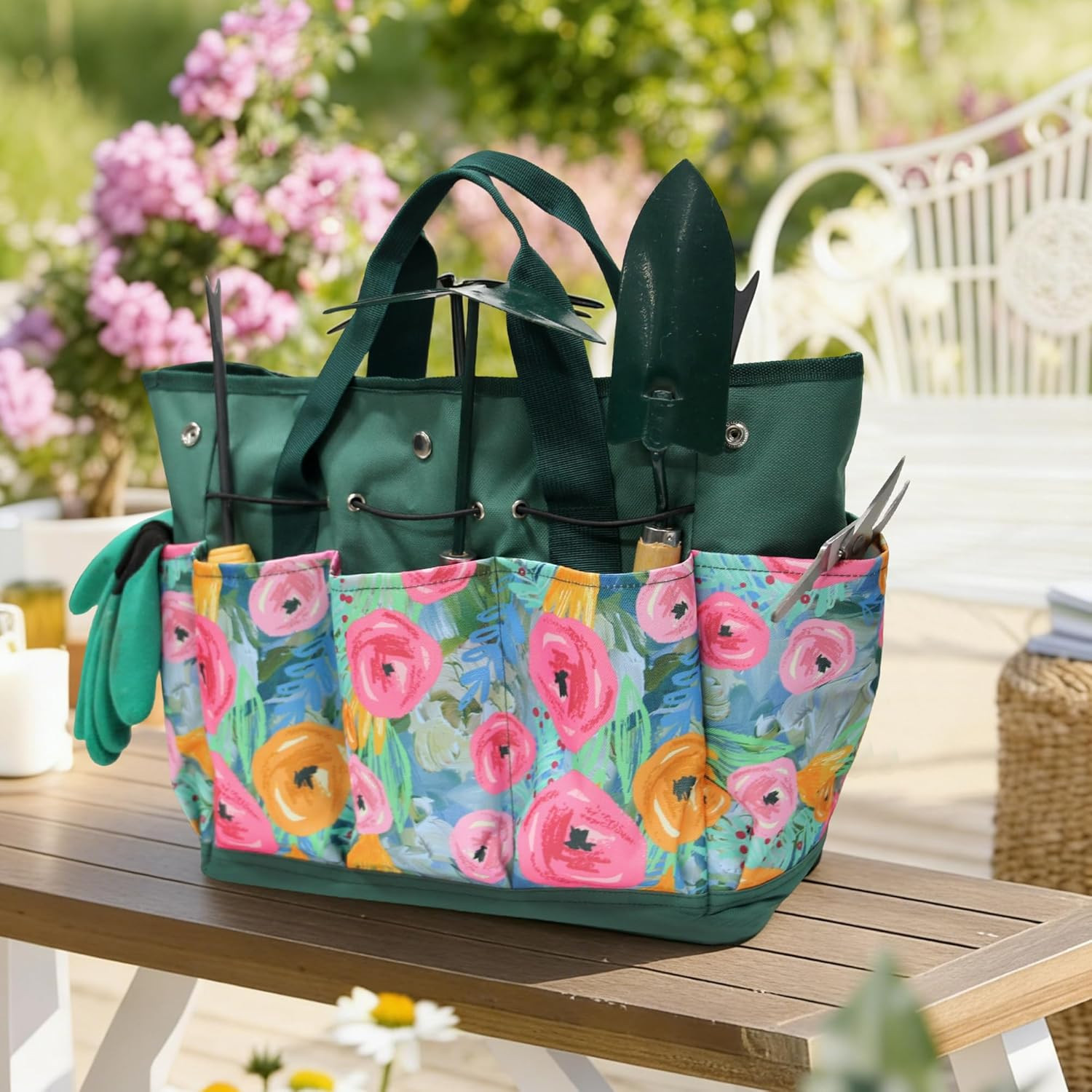 Waterproof Garden Tool Bag, 600D Oxford Portable Gardening Tote with Handle & Mu