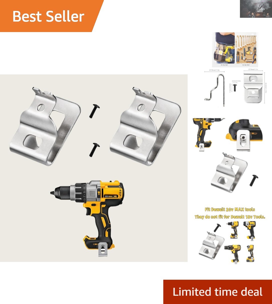Stainless Steel Belt Clips for DeWalt 20V MAX Tools – 2pcs, Reliable & Durable