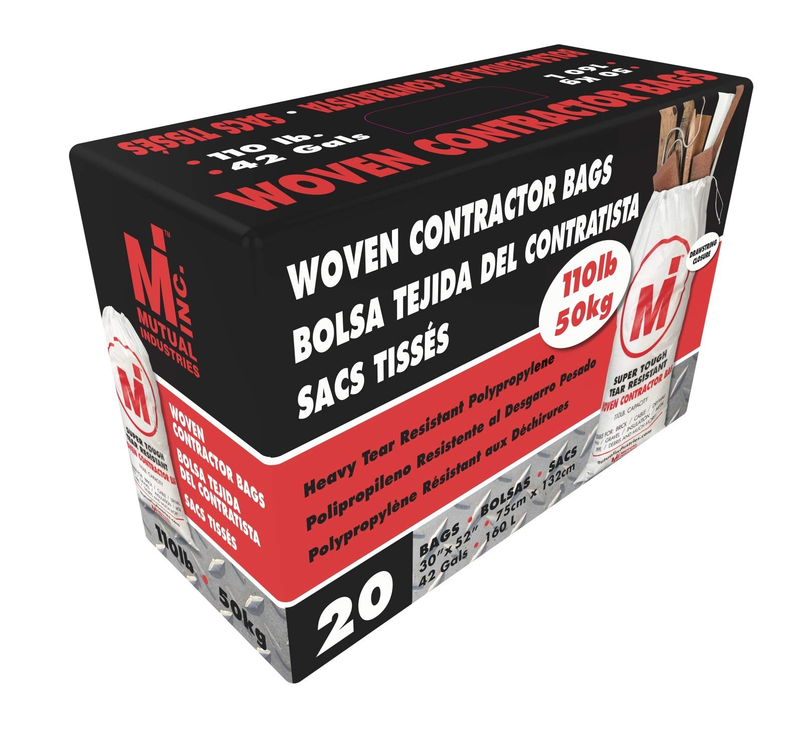 Heavy Duty Woven Contractor Bag white, «28»»x50″»» 20 in a box. 110 pound Cap…