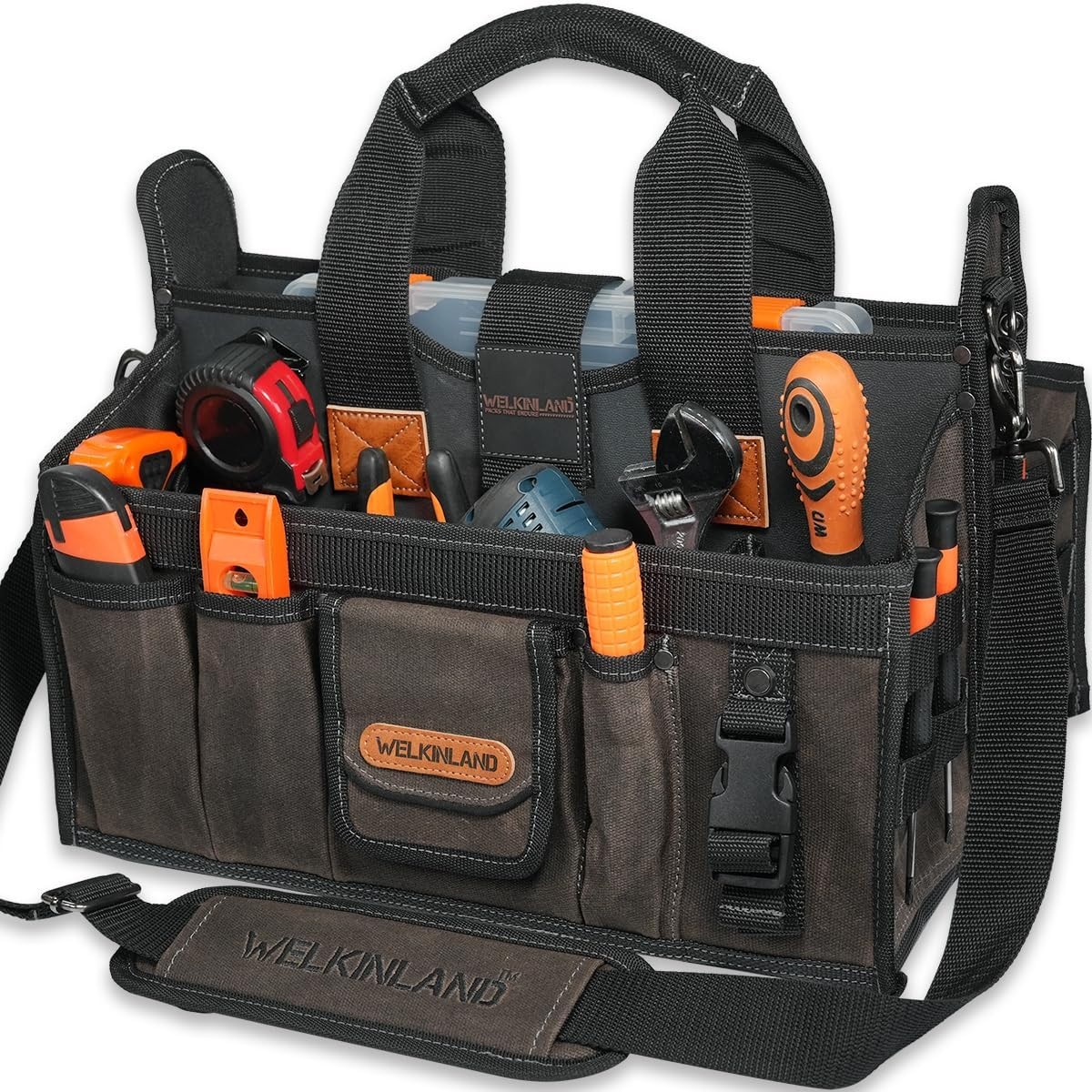 WELKINLAND, 16-In, 20-Pockets, Wide Opening, Waxed-Canvas Tool Bag (W00138)