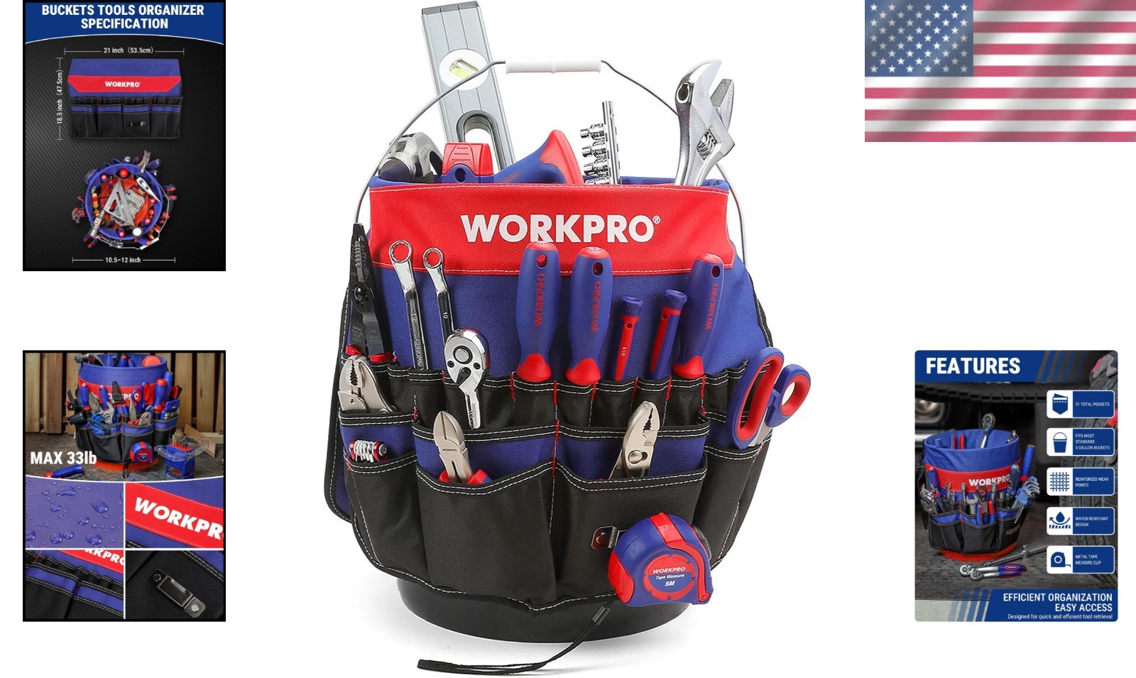 Waterproof Tool Bag 600D Polyester 33lb Capacity