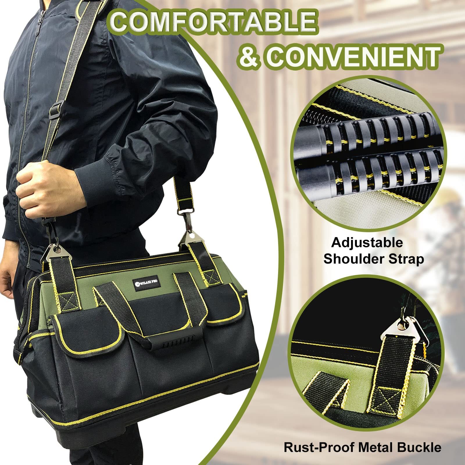 17in Tool Bag For Men Heavy Duty​ with Waterproof Molded Base High Capacity W…