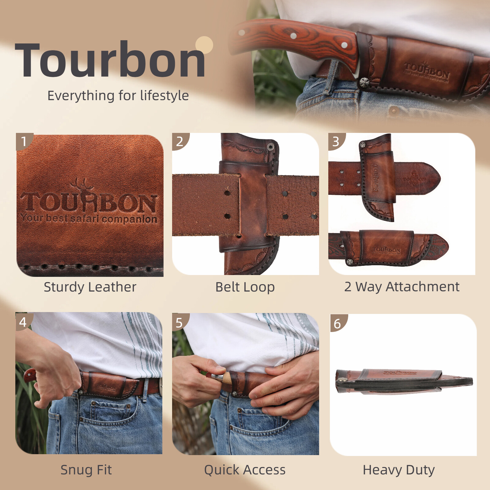 TOURBON Leather Knife Sheath Fixed Blade Cover Pocket Knives Carry Belt Pouch
