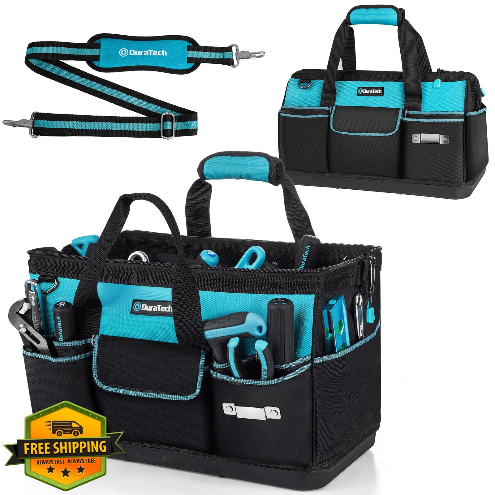 DURATECH 18″ Tool Bag, Waterproof Hard Bottom, 19 Pockets