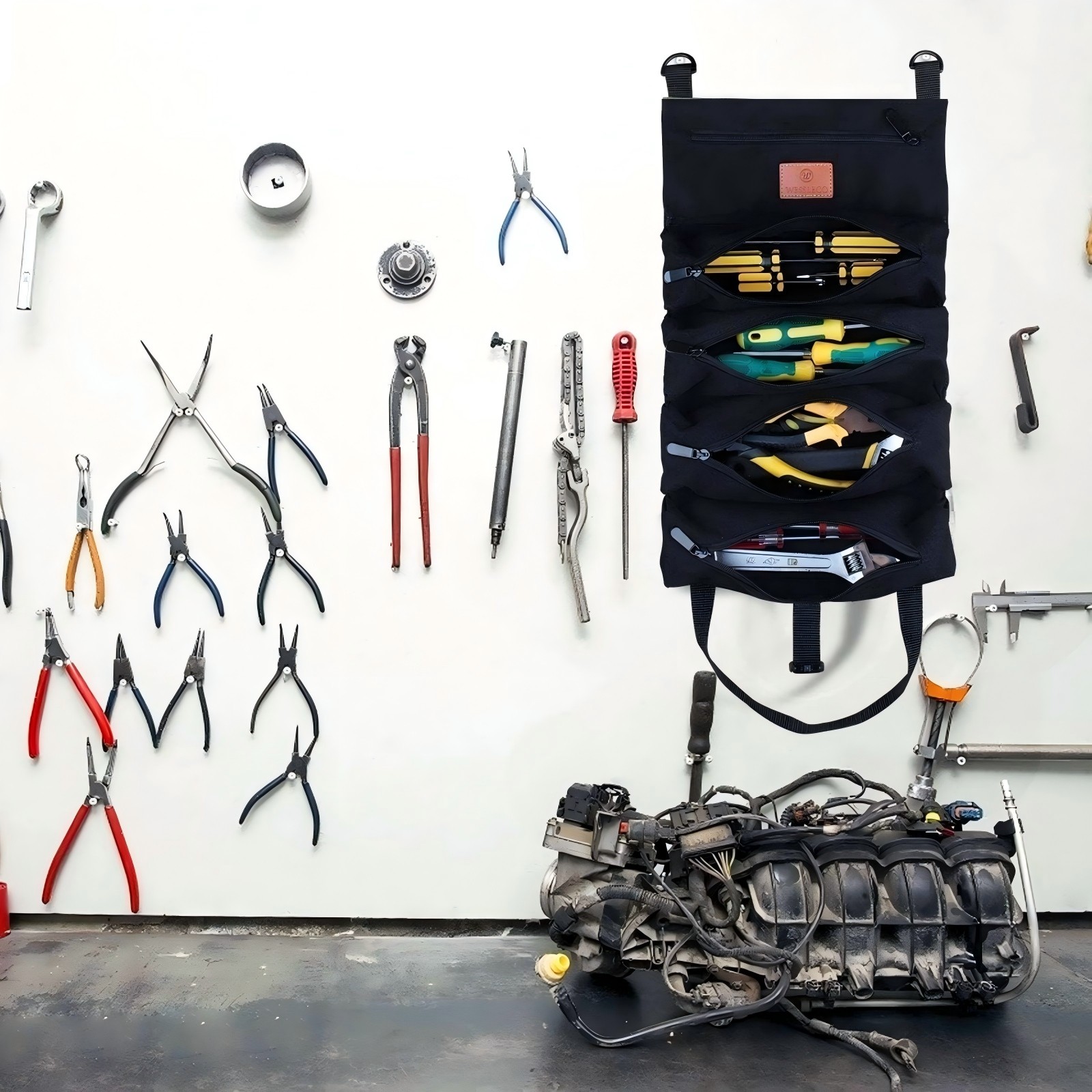 Multi-Purpose Tool Roll Up Bag 5 Pocket Wrench Pouch Canvas Hanging Organizer US