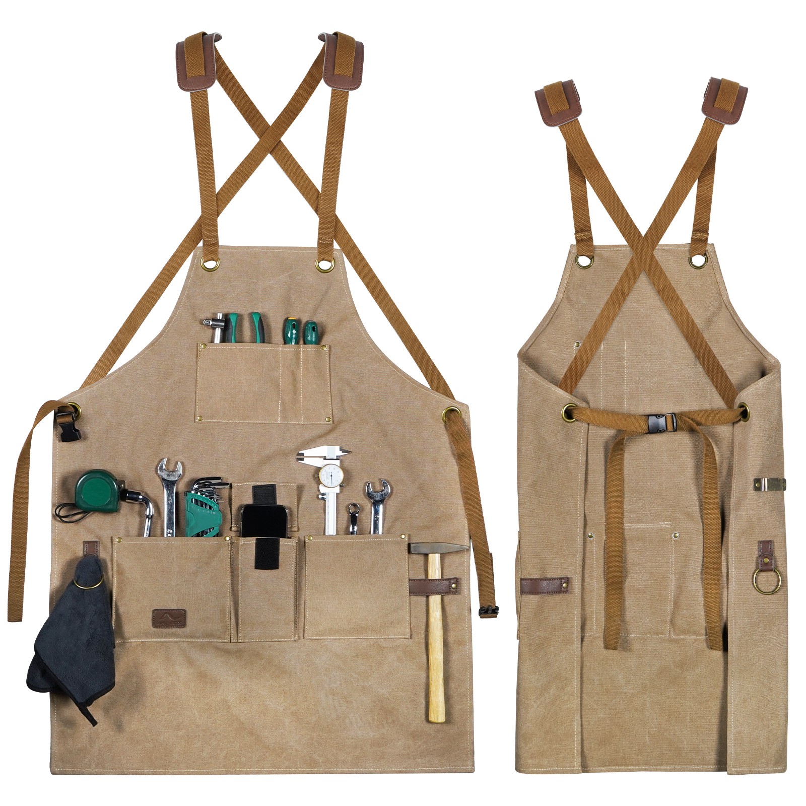Durable Working Workshop Bib Apron For Carpenter Electrician With 9 Tool Pockets