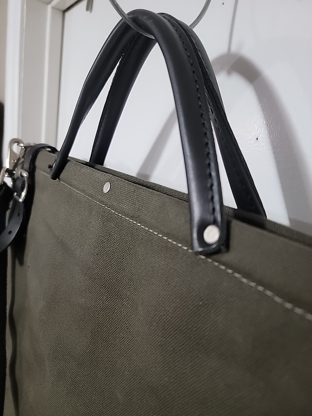 OLD STOCK VTG USA MADE Army Military Green Leather/Canvas Tool Shoulder Tote Bag