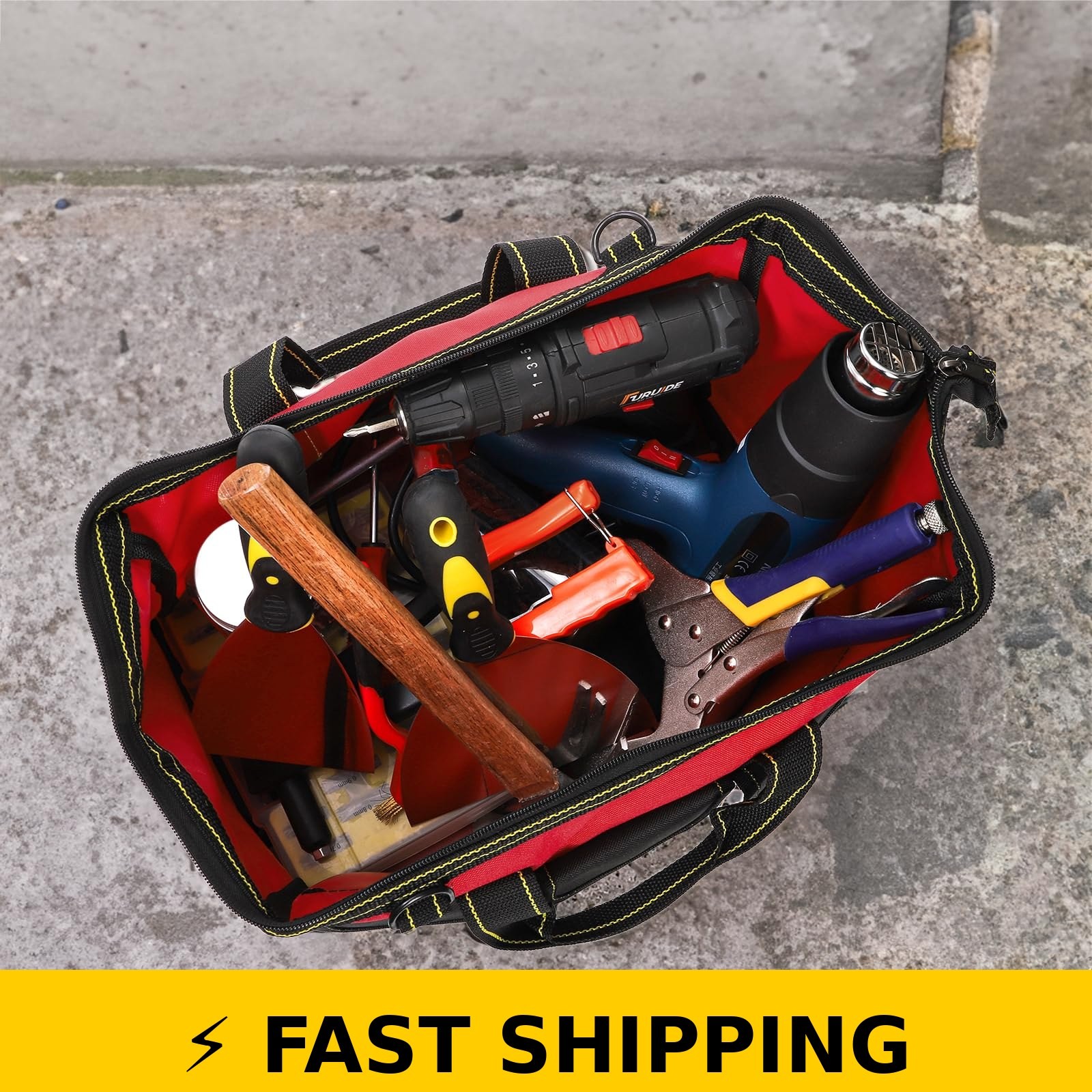 Hiceeden 16″ Wide Mouth Tool Bag – Waterproof, Red