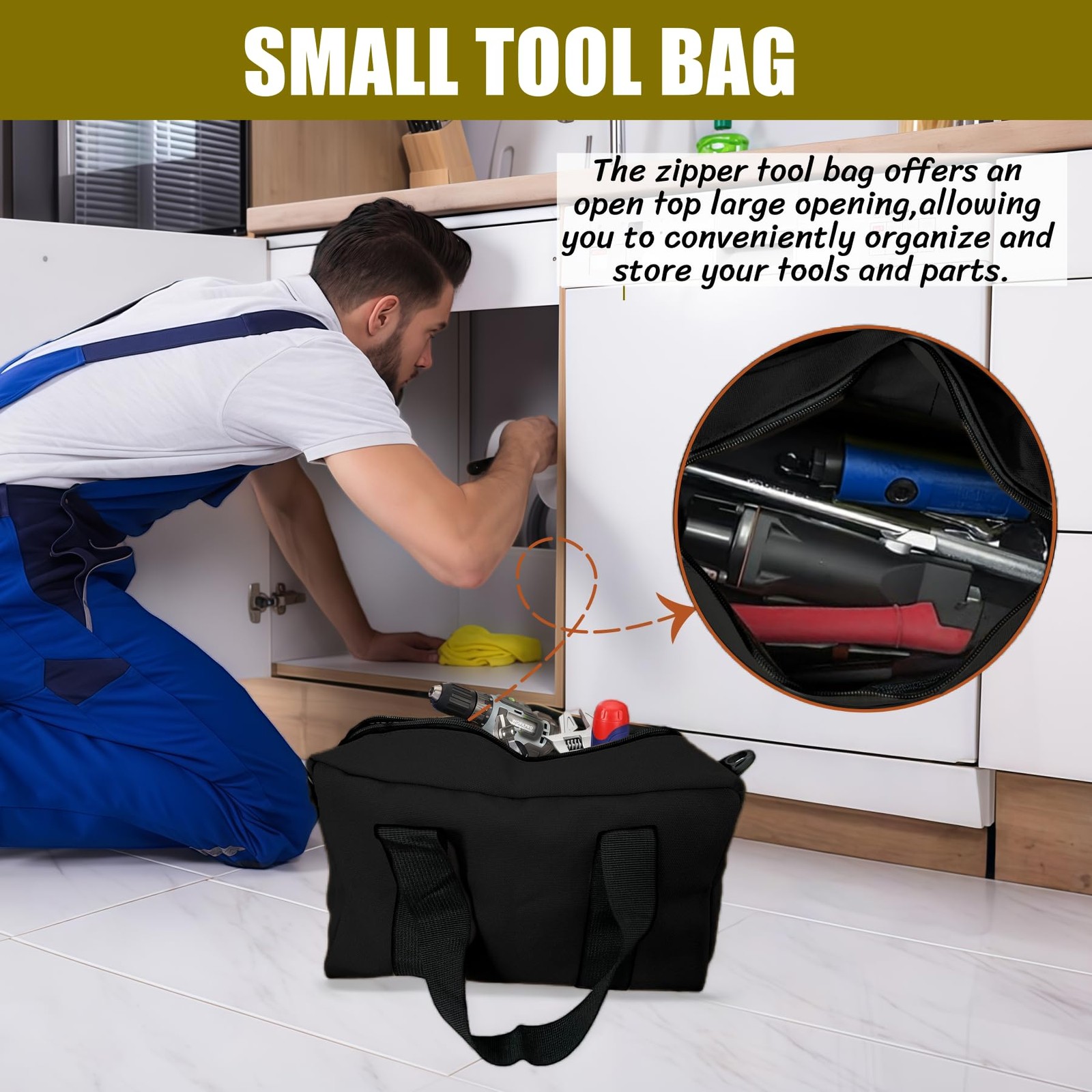 Heavy Duty Canvas Tool Bag Wide Mouth 12 Inch Tote Organizer Storage