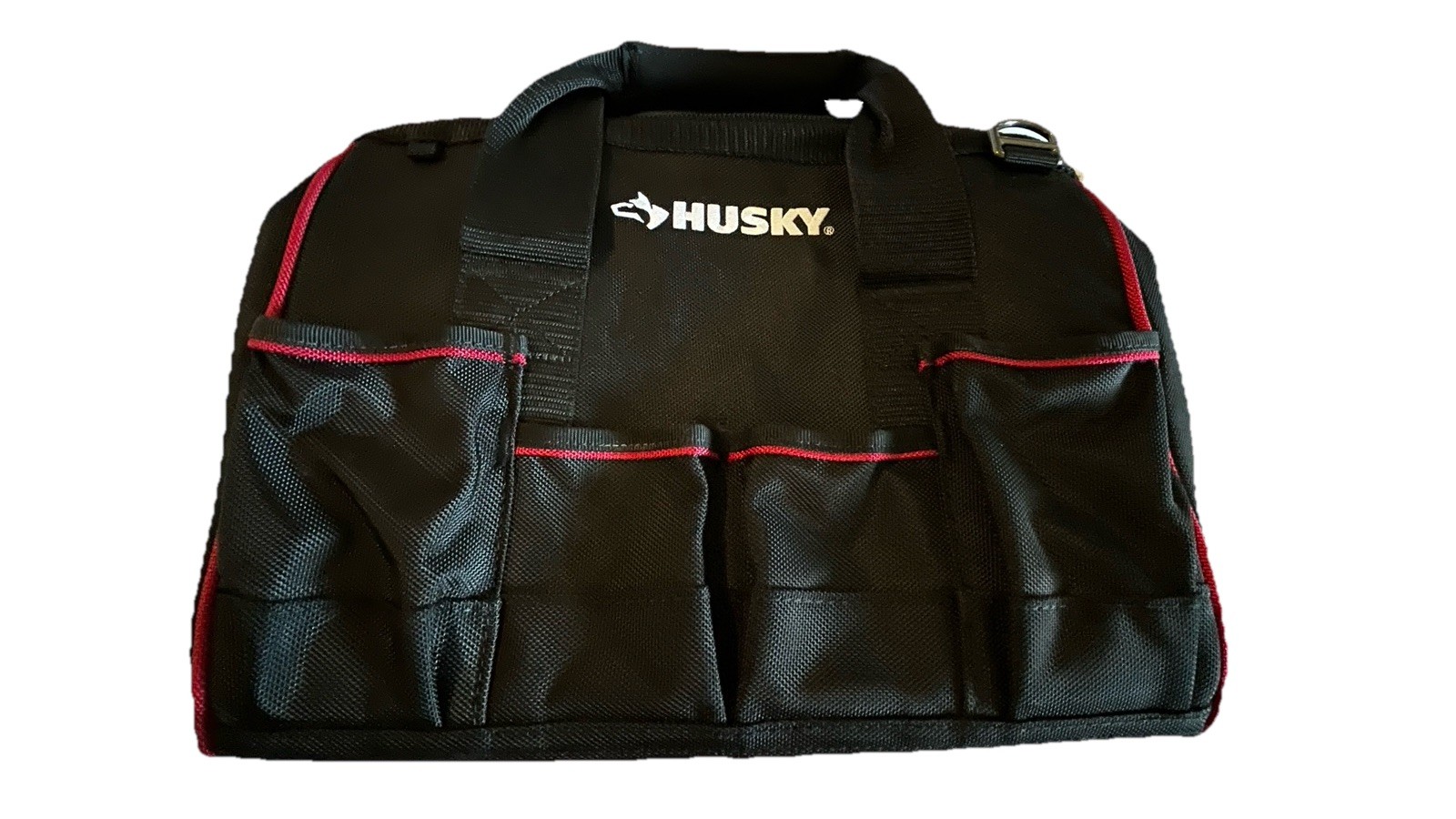 Husky Tool Bag Organizer Black Red Zip Top 13.5” Heavy Duty Contractor Tote