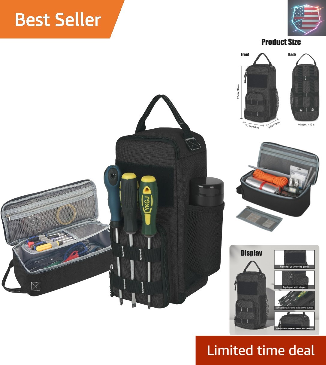12.6″ Small Tool Bag Pouch for Men with Multiple Pockets, Waterproof Heavy Du…