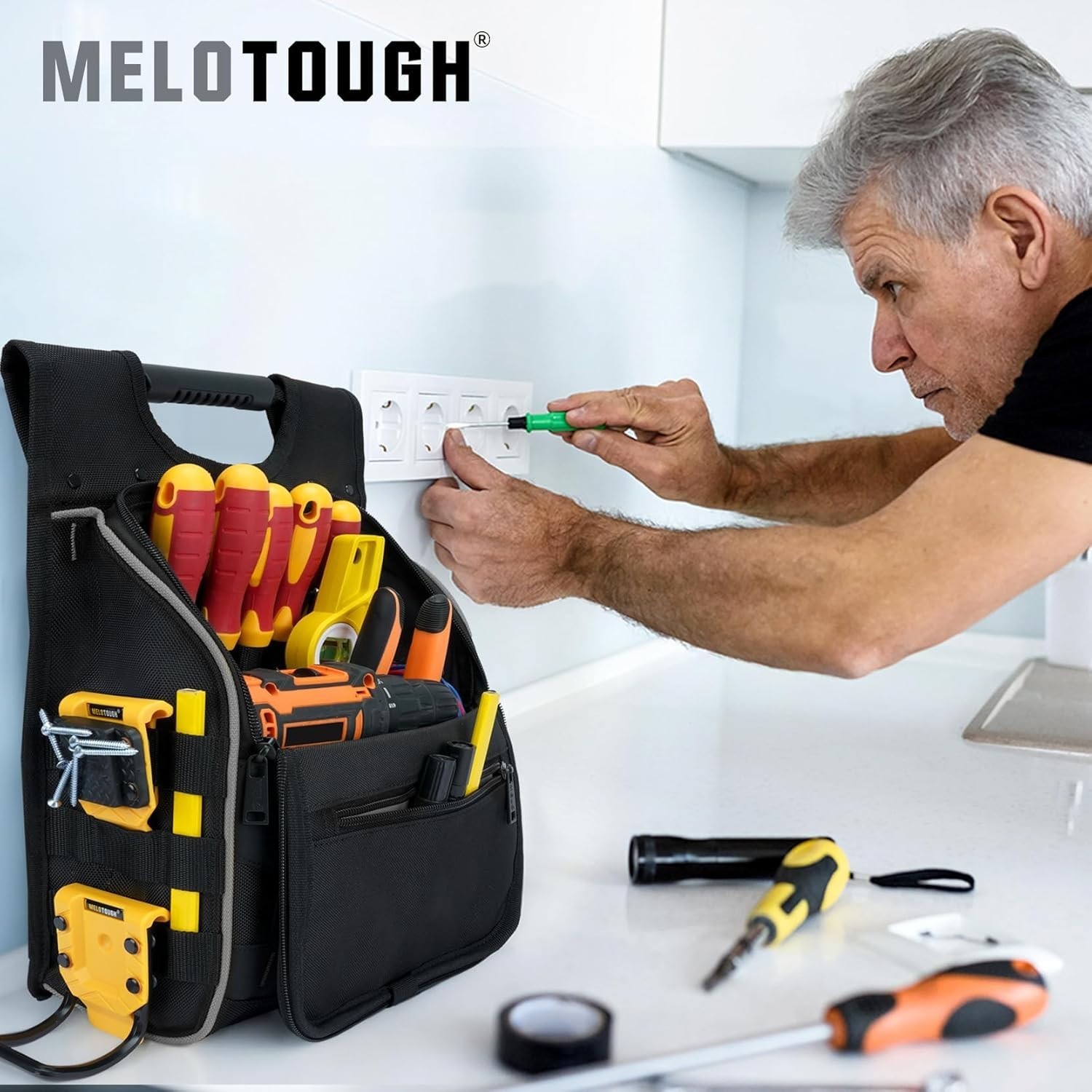 Versatile Tool Pouch for Electricians with Detachable Strap and 3 Compartments