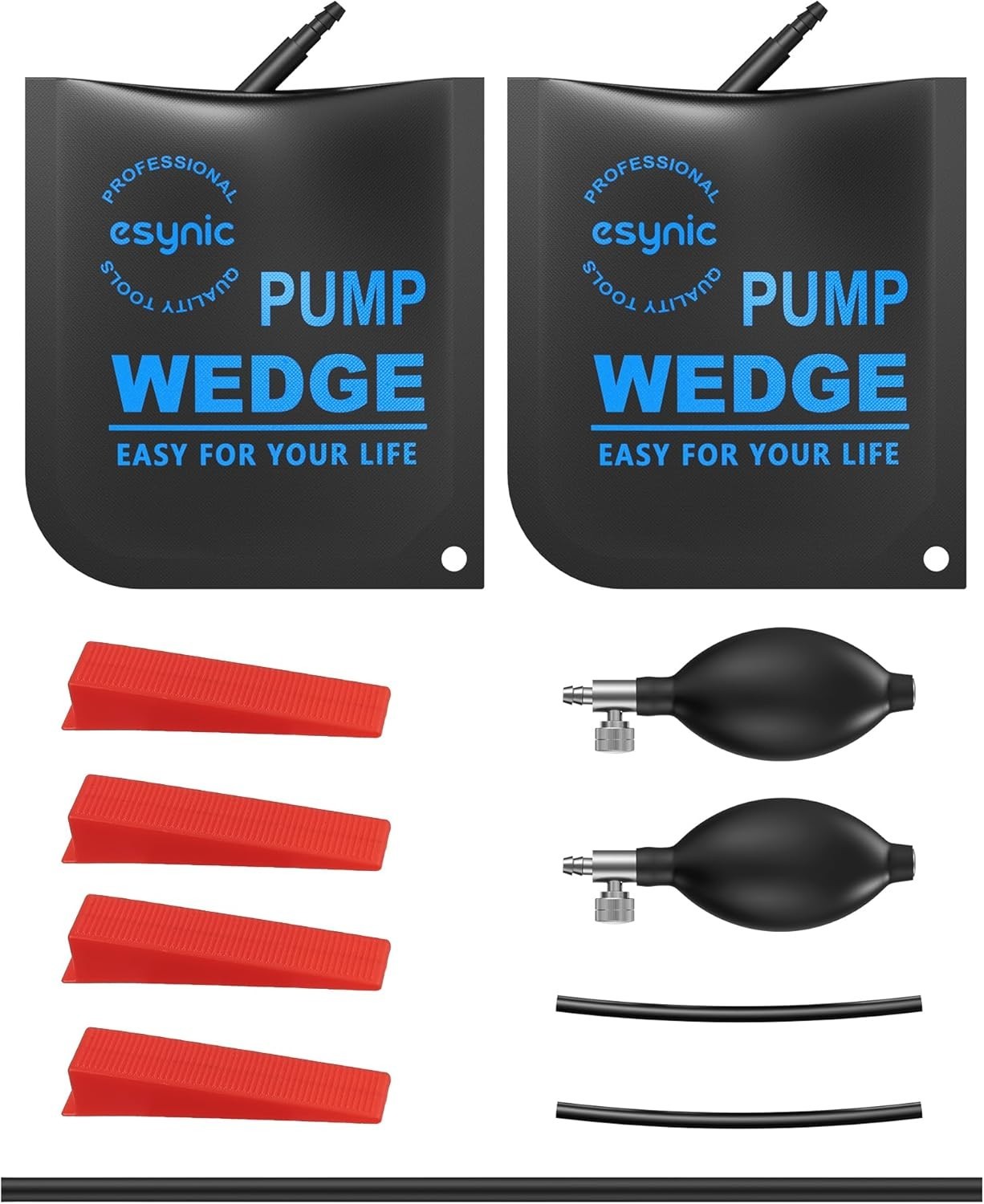 Heavy-Duty Air Wedge Bag Kit 2pc 300lbs w Quick-Release Valve & 4 Plastic Wedges