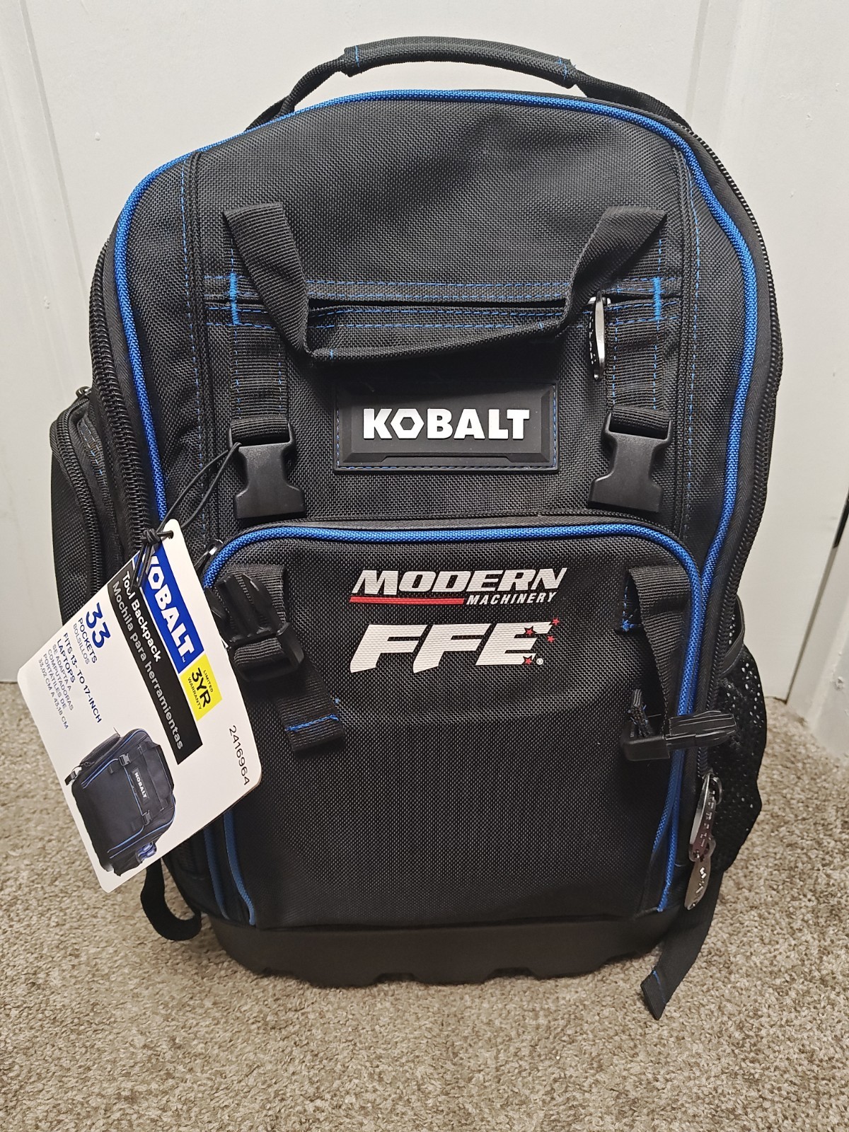 Kobalt Tool Backpack Hard Molded Base FFE 33 Pockets 19*15*8 #2416964