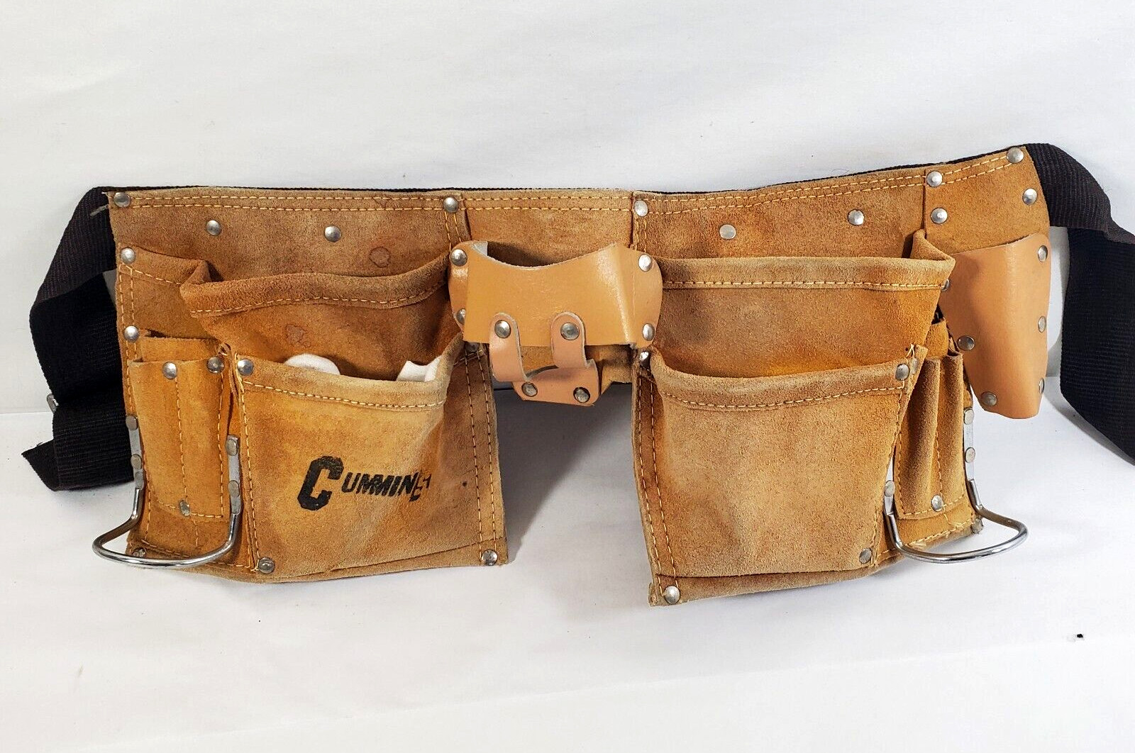 Cummins Leather Tool Pouch and Belt Carpenter Hammer Loops Tan Suede 42 inches