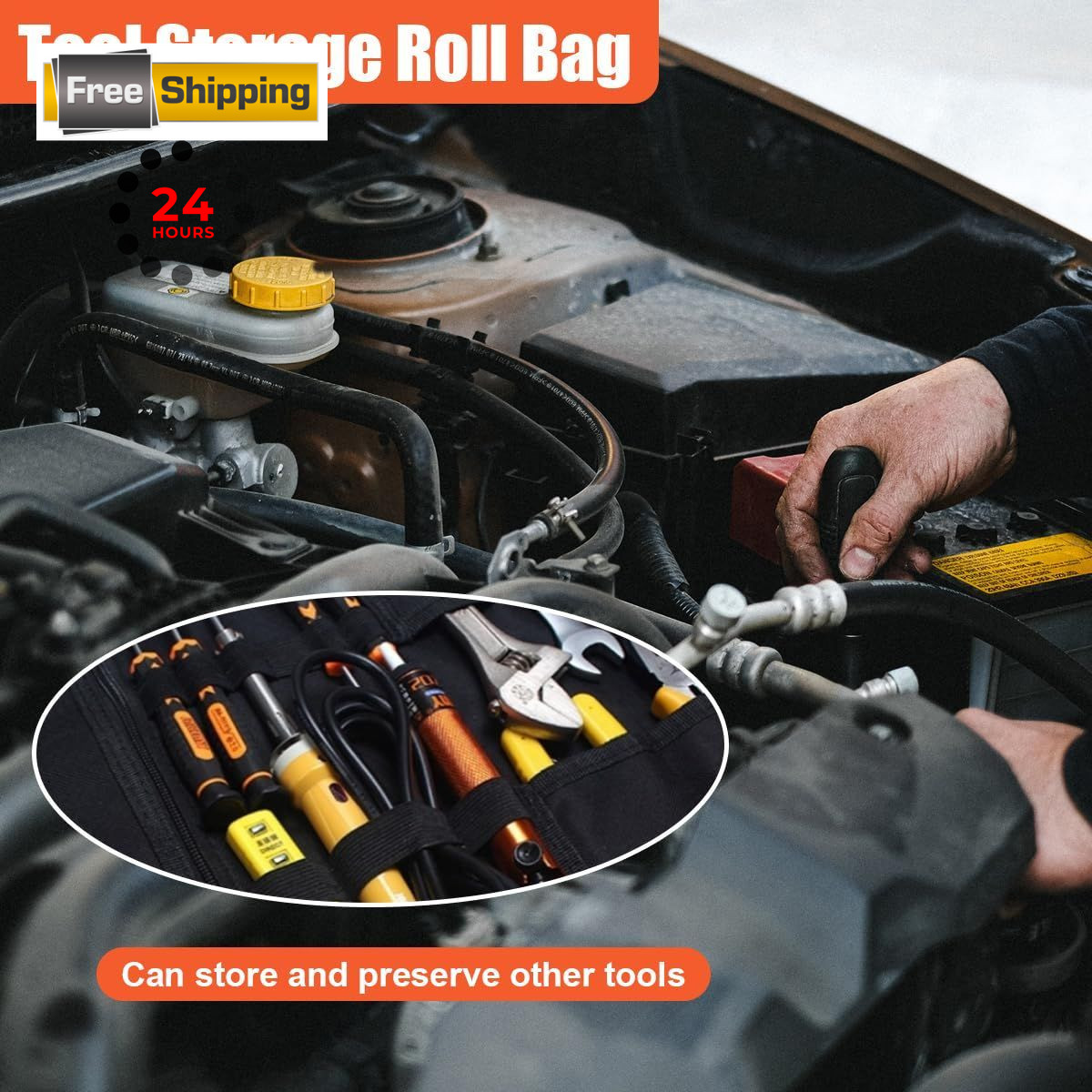 Tuxihapp 23 Pocket Car Tool Bag Roll Up 22.91 x 14.29 x inches, Black