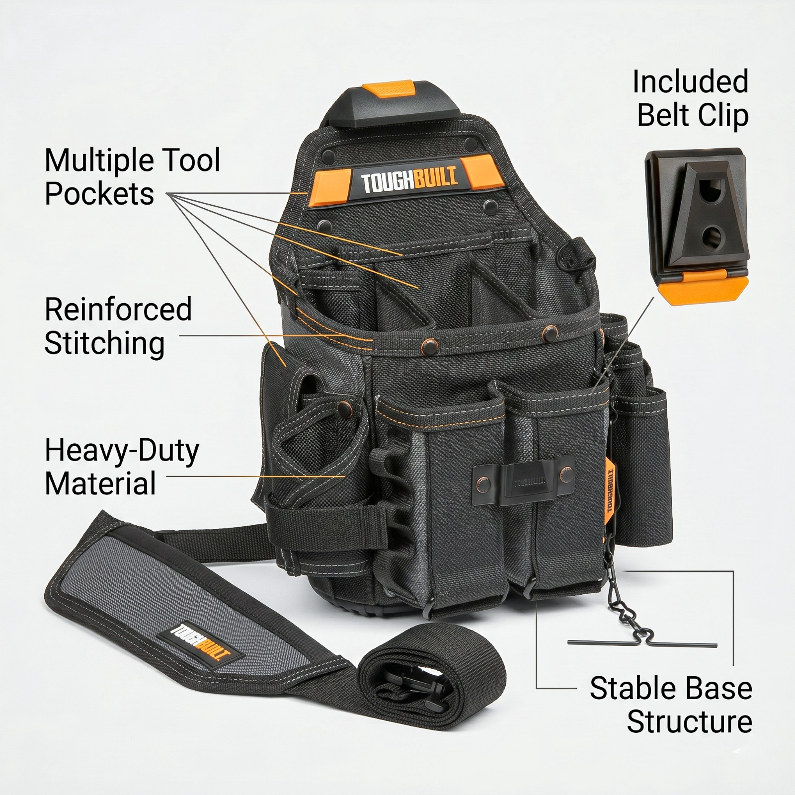 TOUGHBUILT TB-CT-114 Journeyman Electrician Pouch 21 Pockets w/ Shoulder Strap