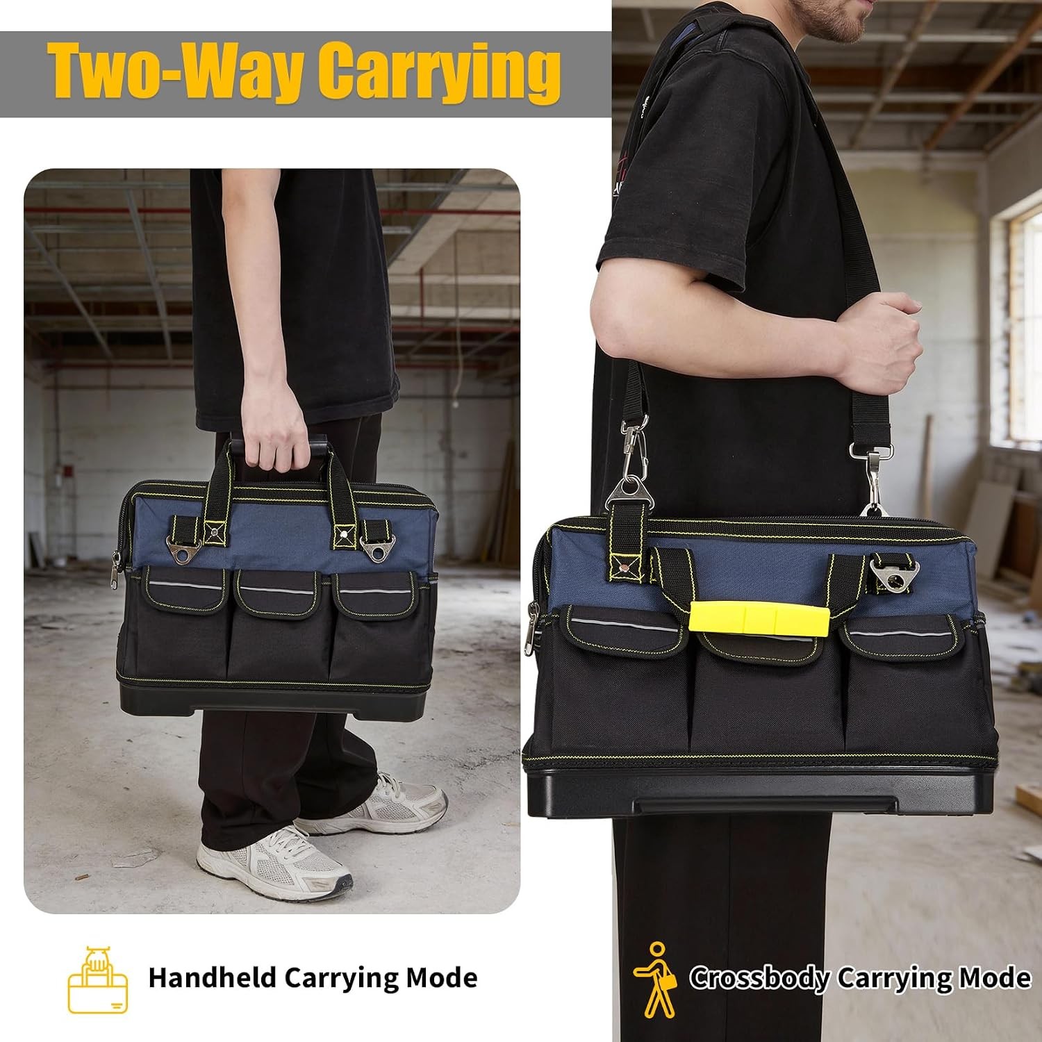 Heavy Duty 19in Oxford Tool Bag Wide Mouth Waterproof Molded Base Tote Organizer