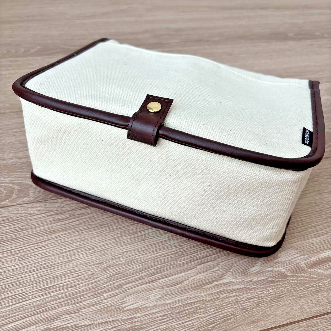 Hobonichi Techo Stappo Canvas Storage Box White Ivory Brown Stand NEW Japan