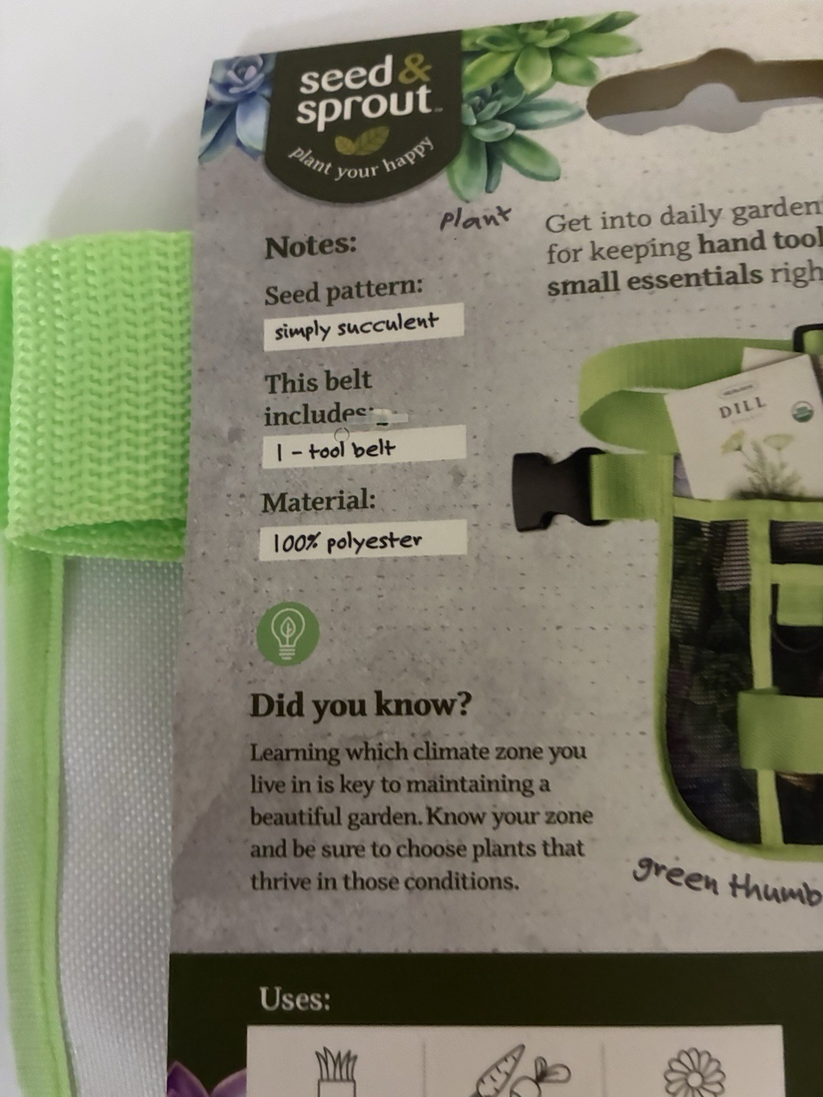 Seed & Sprout Gardening Adj Tool Belt, Durable Mesh, Pockets , Util. Conn NEW