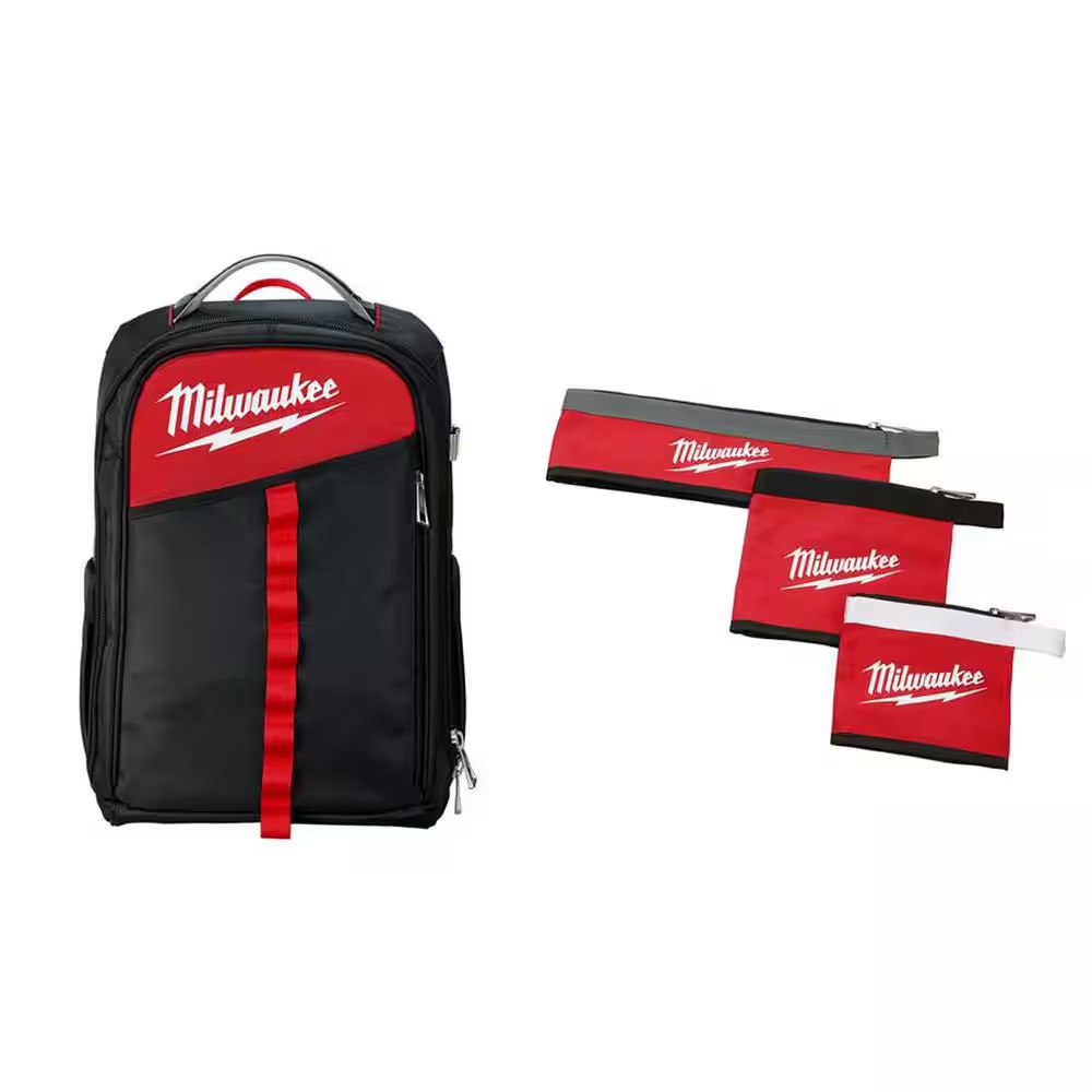 14 In. Low Profile Backpack with Multi-Size Zipper Tool Bags in Red (3-Pack)